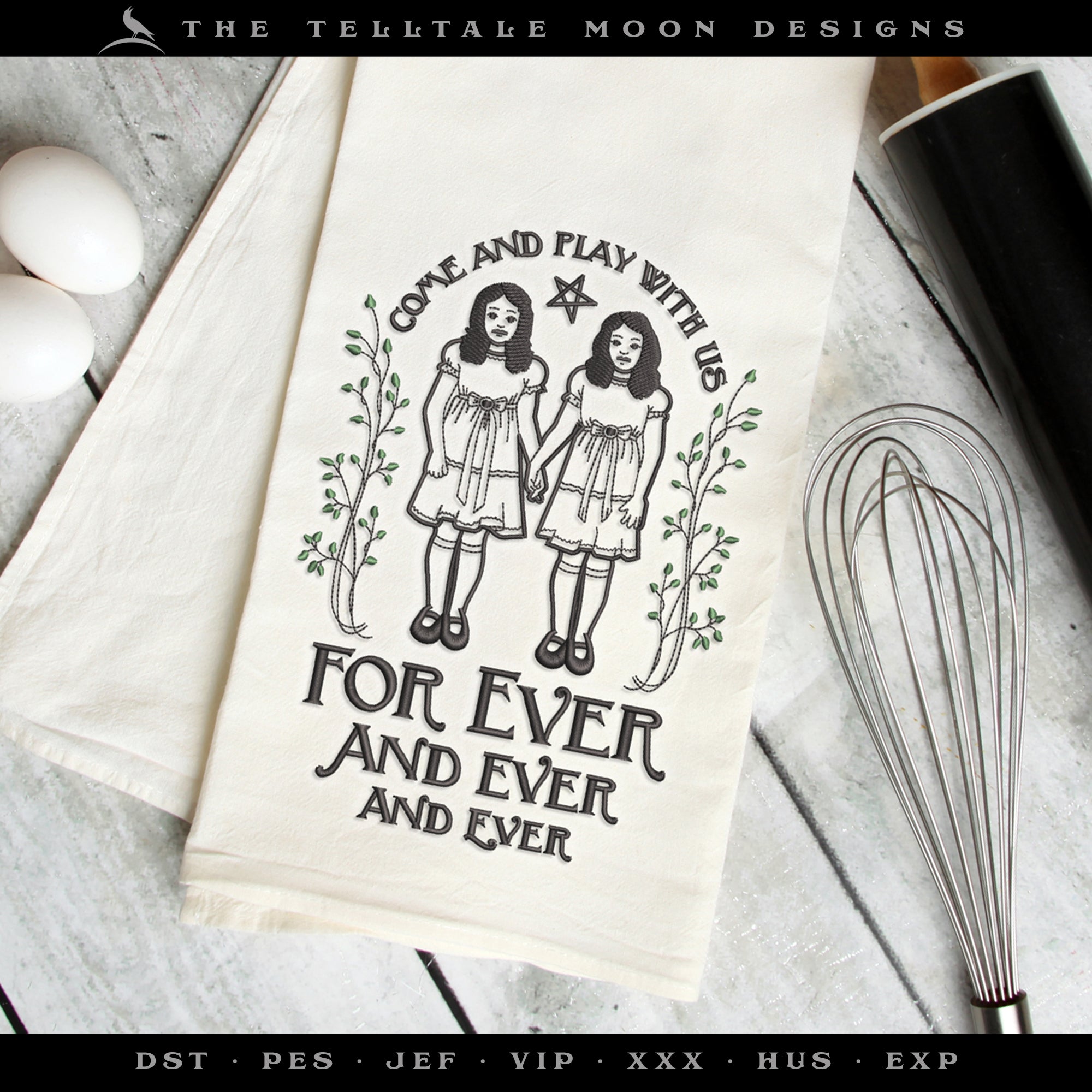 Embroidery: "Forever and Ever" Ghost Twins Design - Several Sizes 5 to 9 Inches
