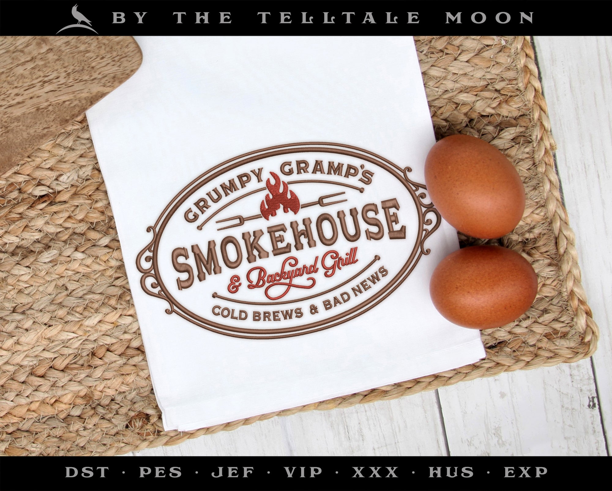 Embroidery: "Grumpy Gramp's Smokehouse" Vintage Style- Four Sizes