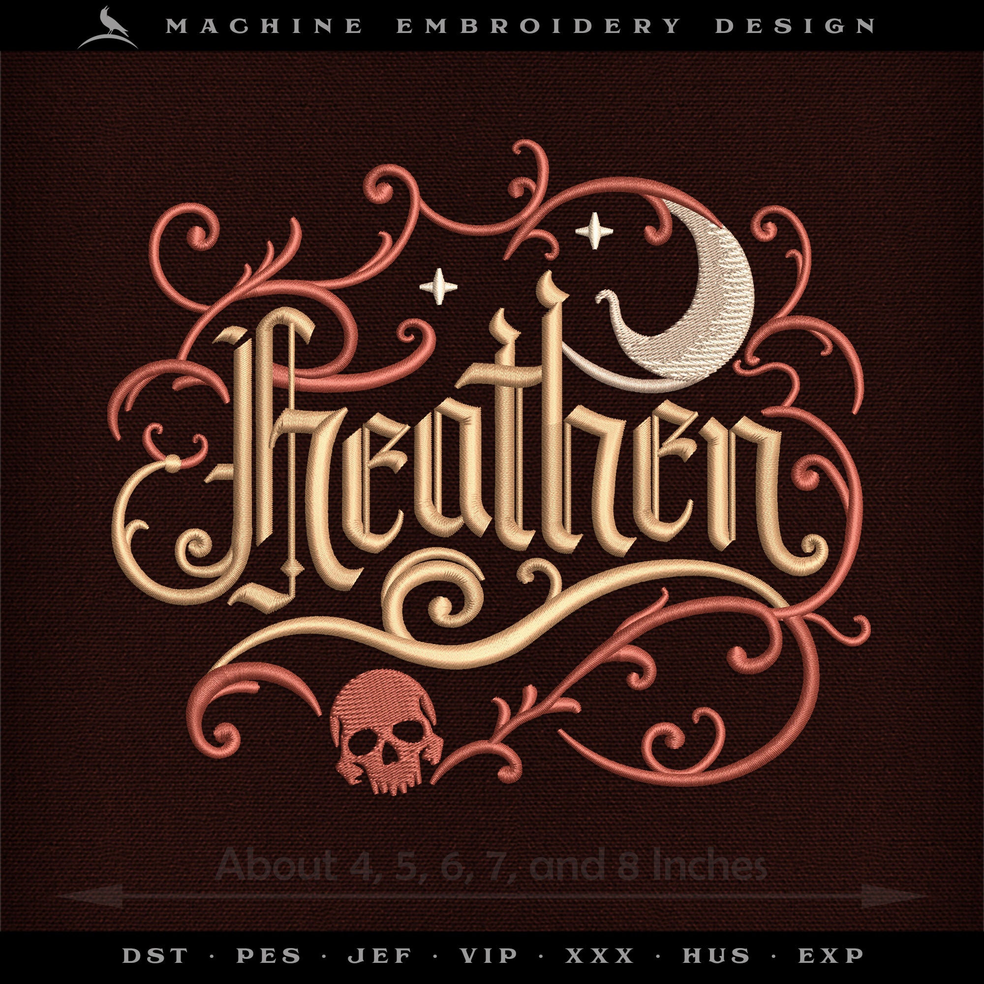 Embroidery: "Heathen" Mystic Typography - Five Sizes 4, 5, 6, 7, and 8 Inches