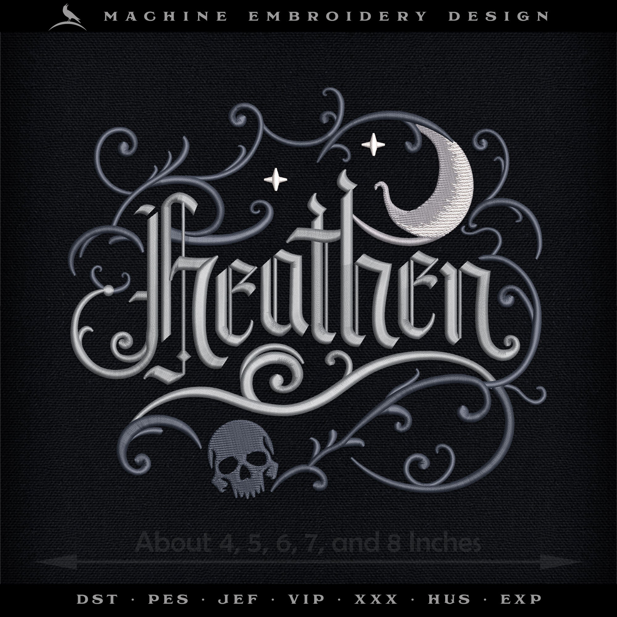 Embroidery: "Heathen" Mystic Typography - Five Sizes 4, 5, 6, 7, and 8 Inches