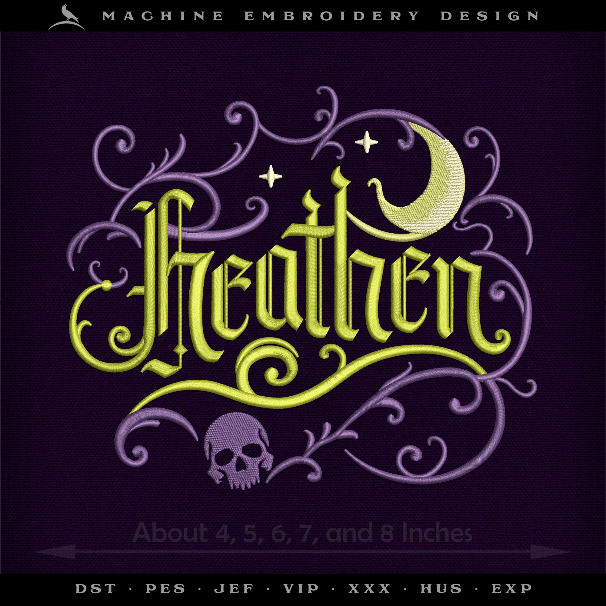 Embroidery: "Heathen" Mystic Typography - Five Sizes 4, 5, 6, 7, and 8 Inches