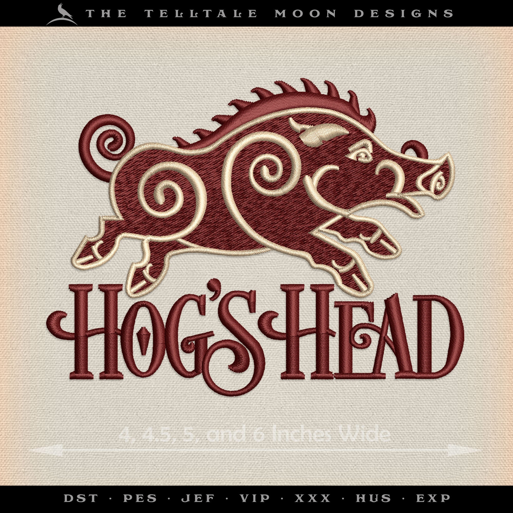 Ornate Hog’s Head Tavern Design – Five Sizes 4 to 7 Inches – Includes Drink Sleeve Pattern