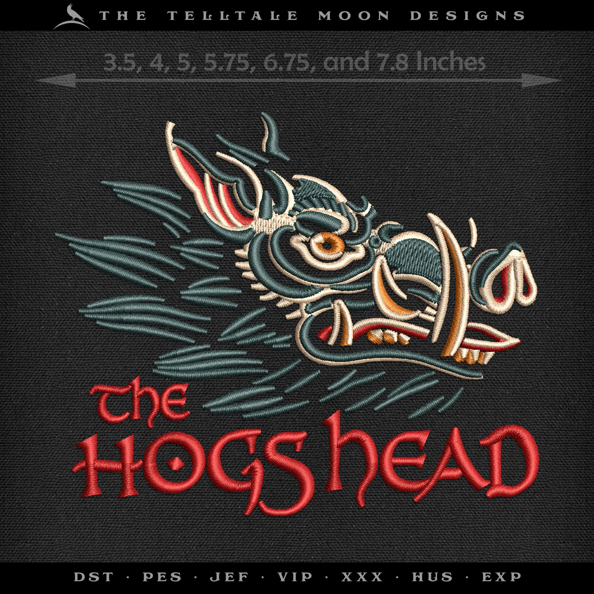 Embroidery Files: The Hogs Head in Seven Sizes - 3.5, 4, 5, 6, 7, 8, and 9 Inches - Four Thread Colors