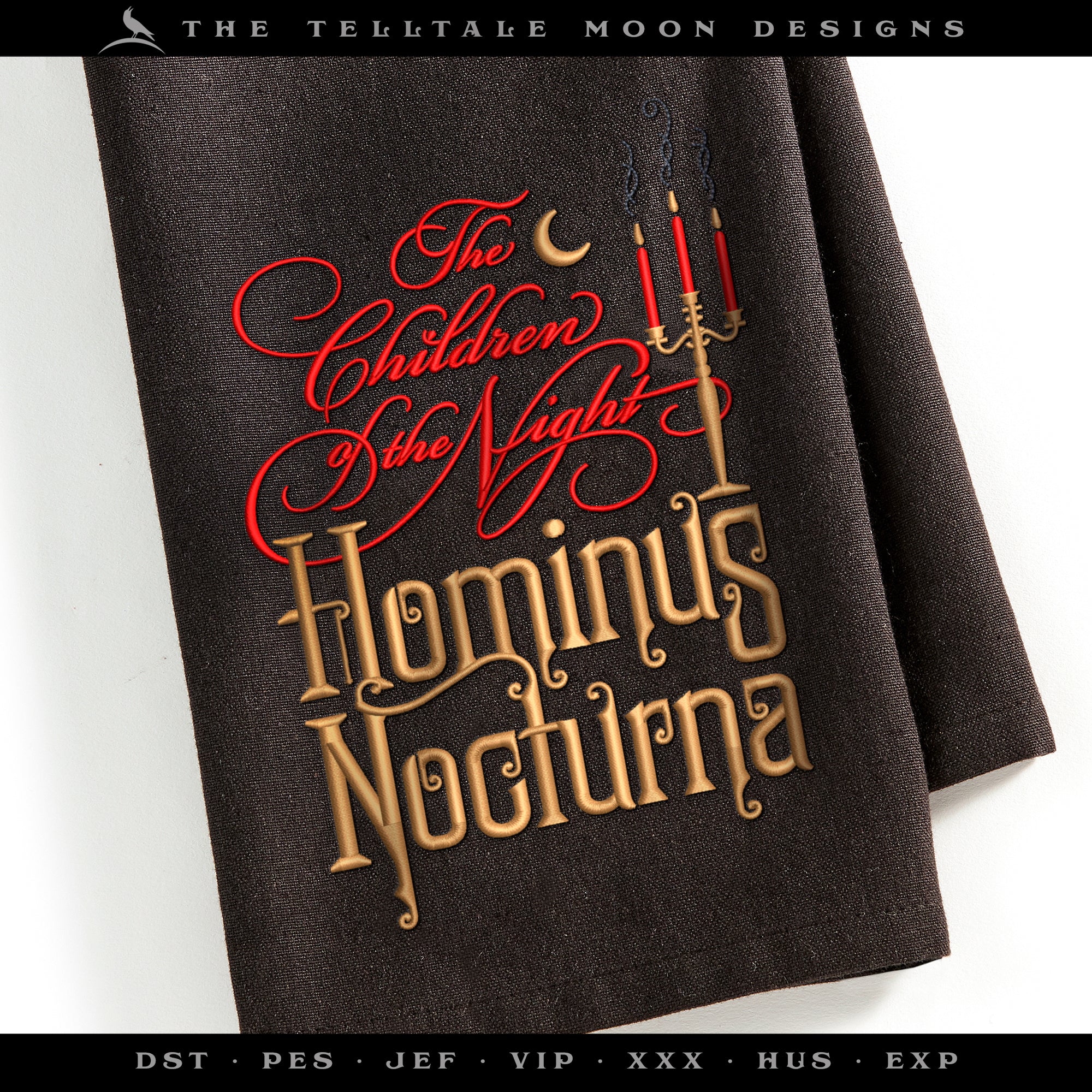 Embroidery: "Hominus Nocturna" Vintage Vampire Vibes (Four Sizes 7 to 9 Inches Tall, Three Thread Colors)