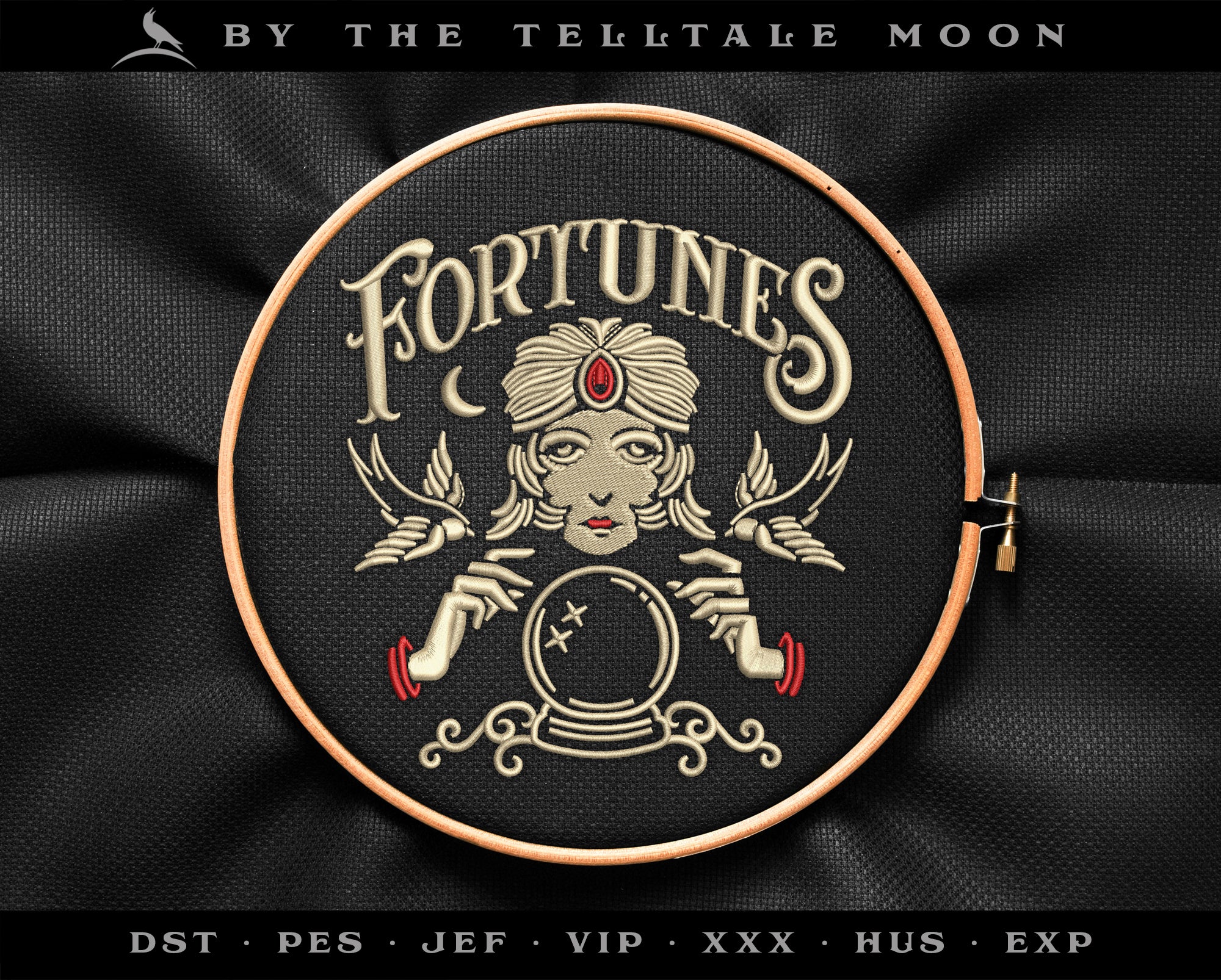 Embroidery: "Fortunes" Dark Vintage Design - Four Sizes 5.5 to 8.5 Inches