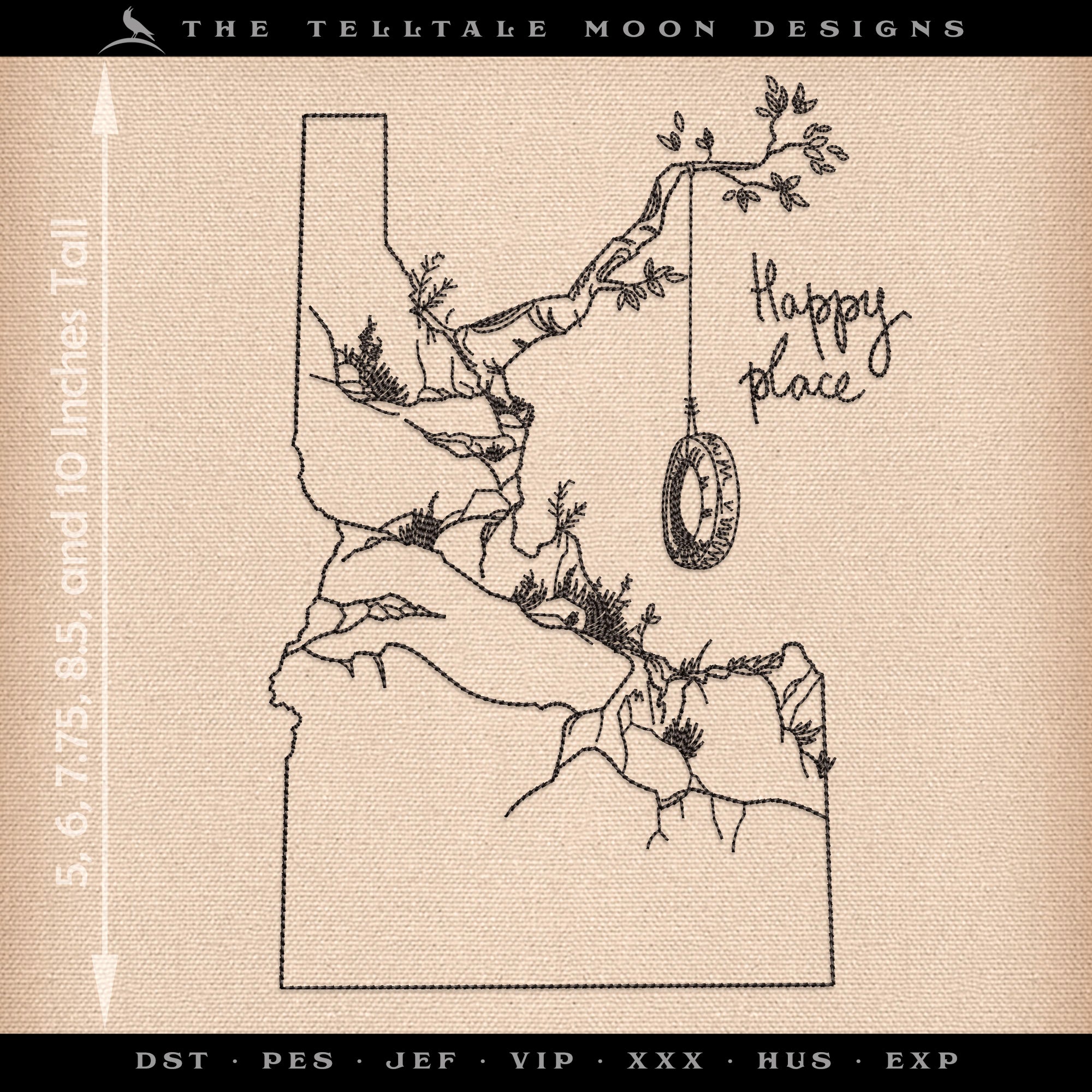 Embroidery: Idaho Happy Place (Six Sizes 5 to 10 Inches; One Thread Color)