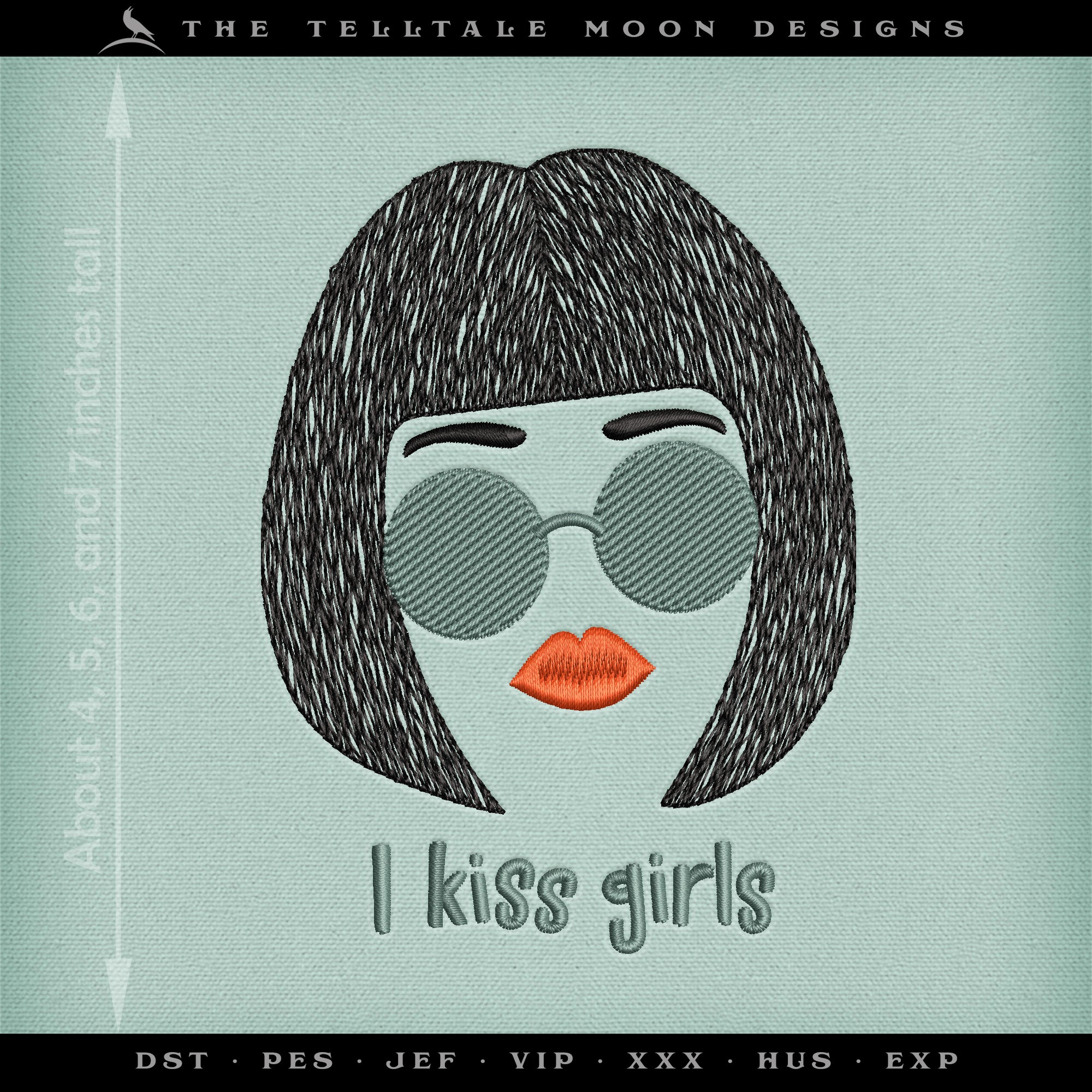 Embroidery Files: "I Kiss Girls" (Lesbian/Bi/Pan/Trans Inspired) - Four Sizes between 4 and 7 Inches - 3 Thread Colors