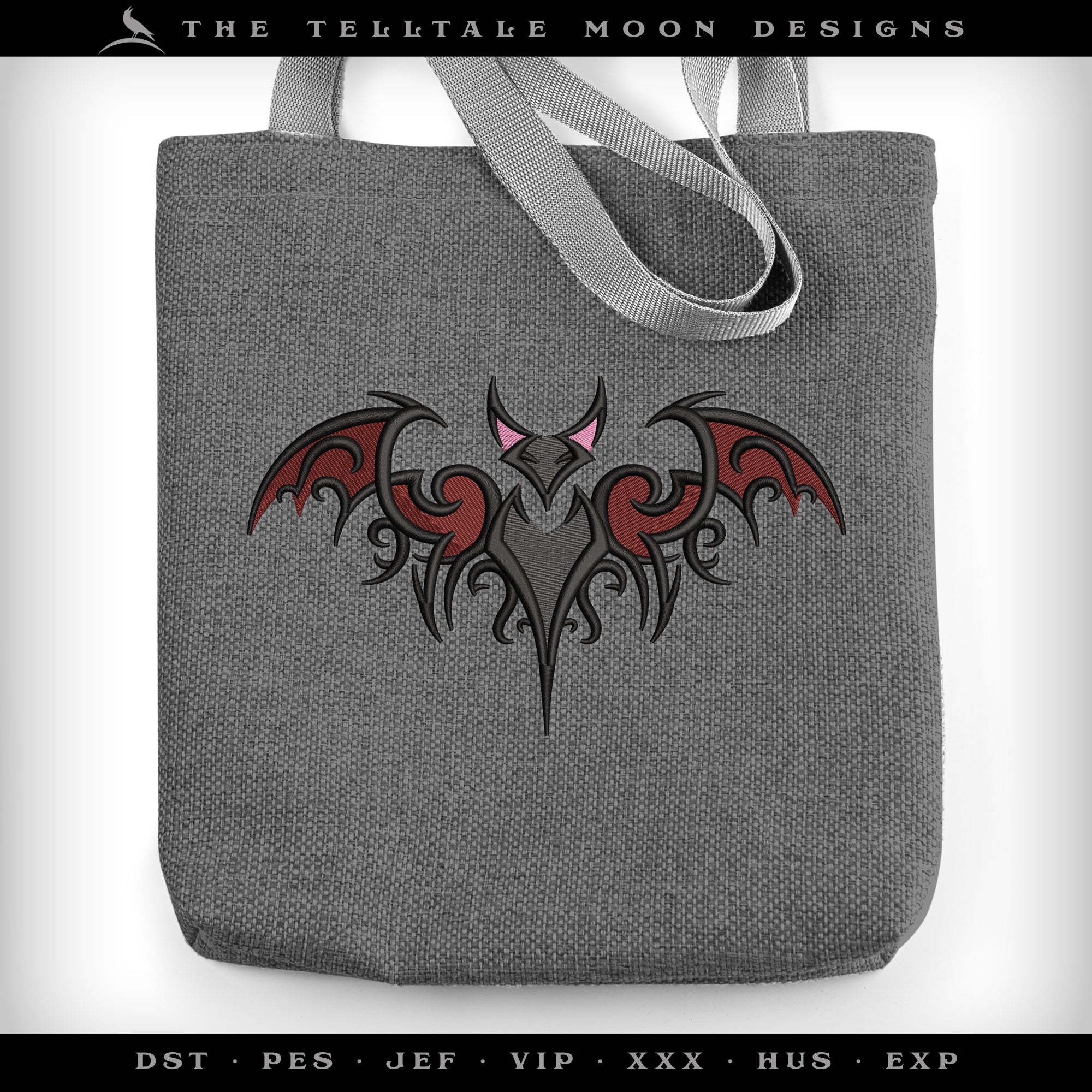 Embroidery: Gothic-style Ironwork Bat in Four Sizes Between 4 and 7 Inches Tall (Four Thread Colors)