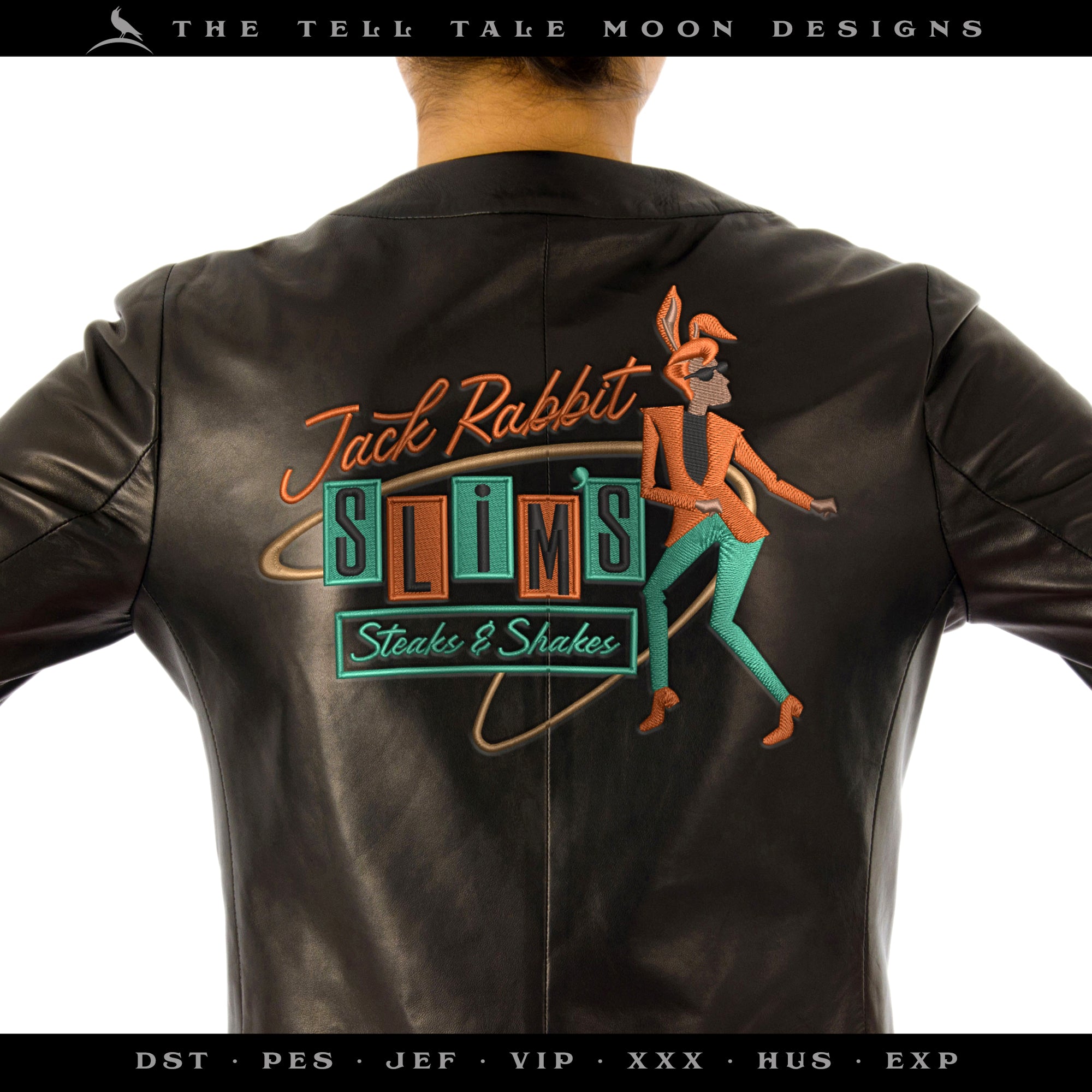 Embroidery: "Jack Rabbit Slim" Midcentury Sign - Six Sizes 6 to 12 Inches Wide