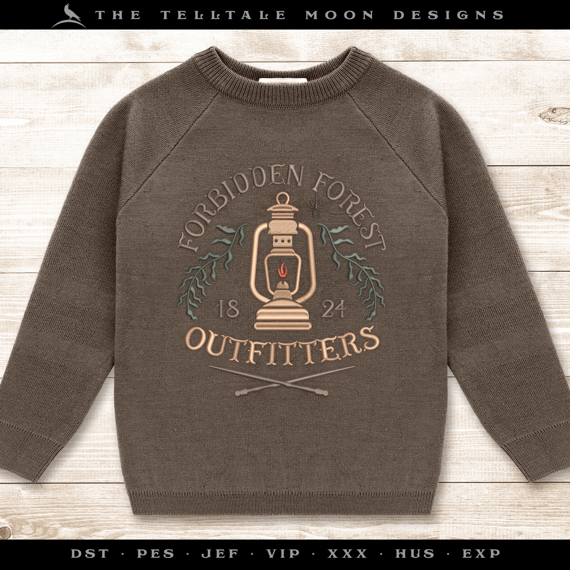 Embroidery: Wizarding Outfitters Vintage Sign - Six Sizes 4-10 Inches Tall - Five Colors