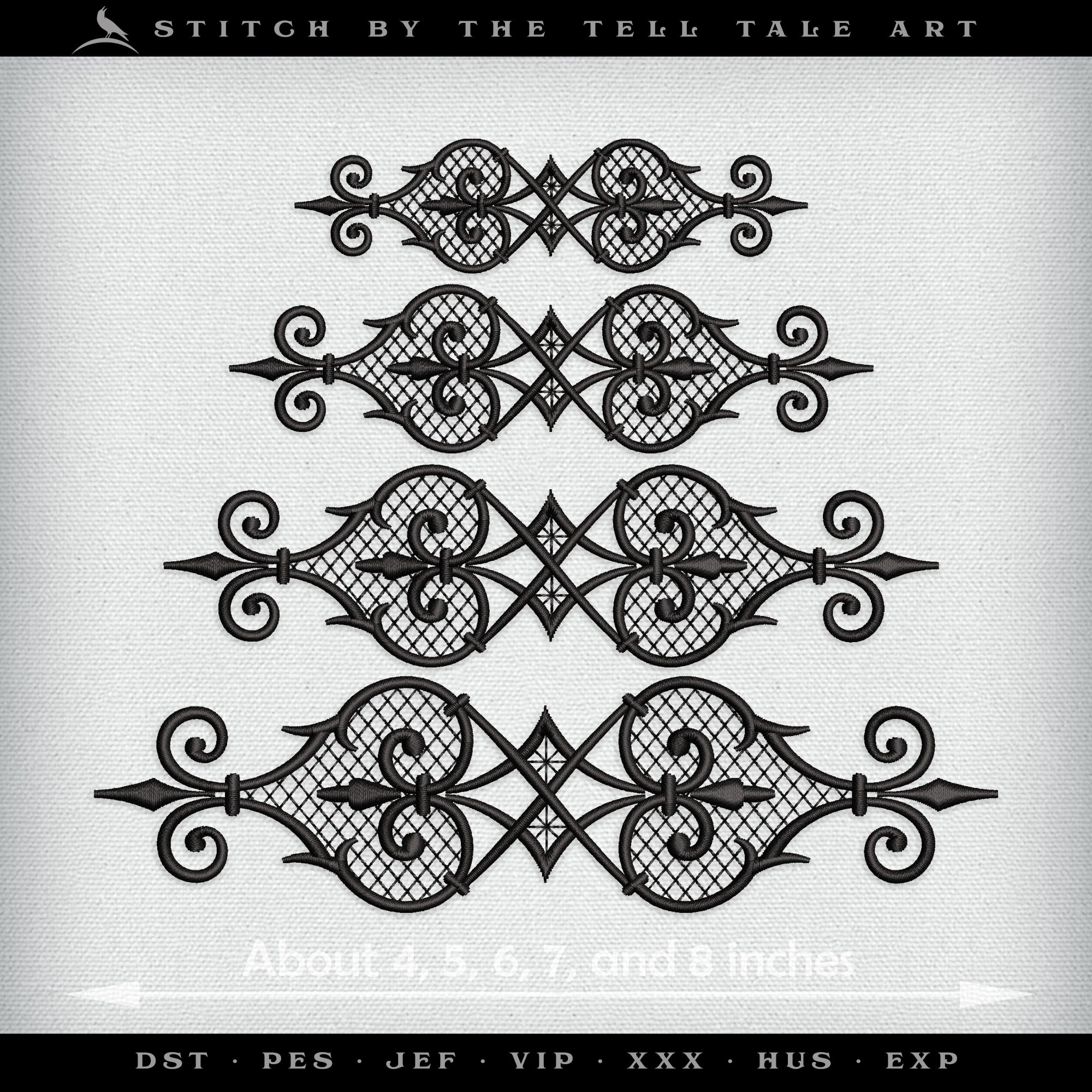 Ornate Gothic Heart/Spade Border – Includes Clean Satin and Lacework Fill – Five Sizes 4 to 8 Inches