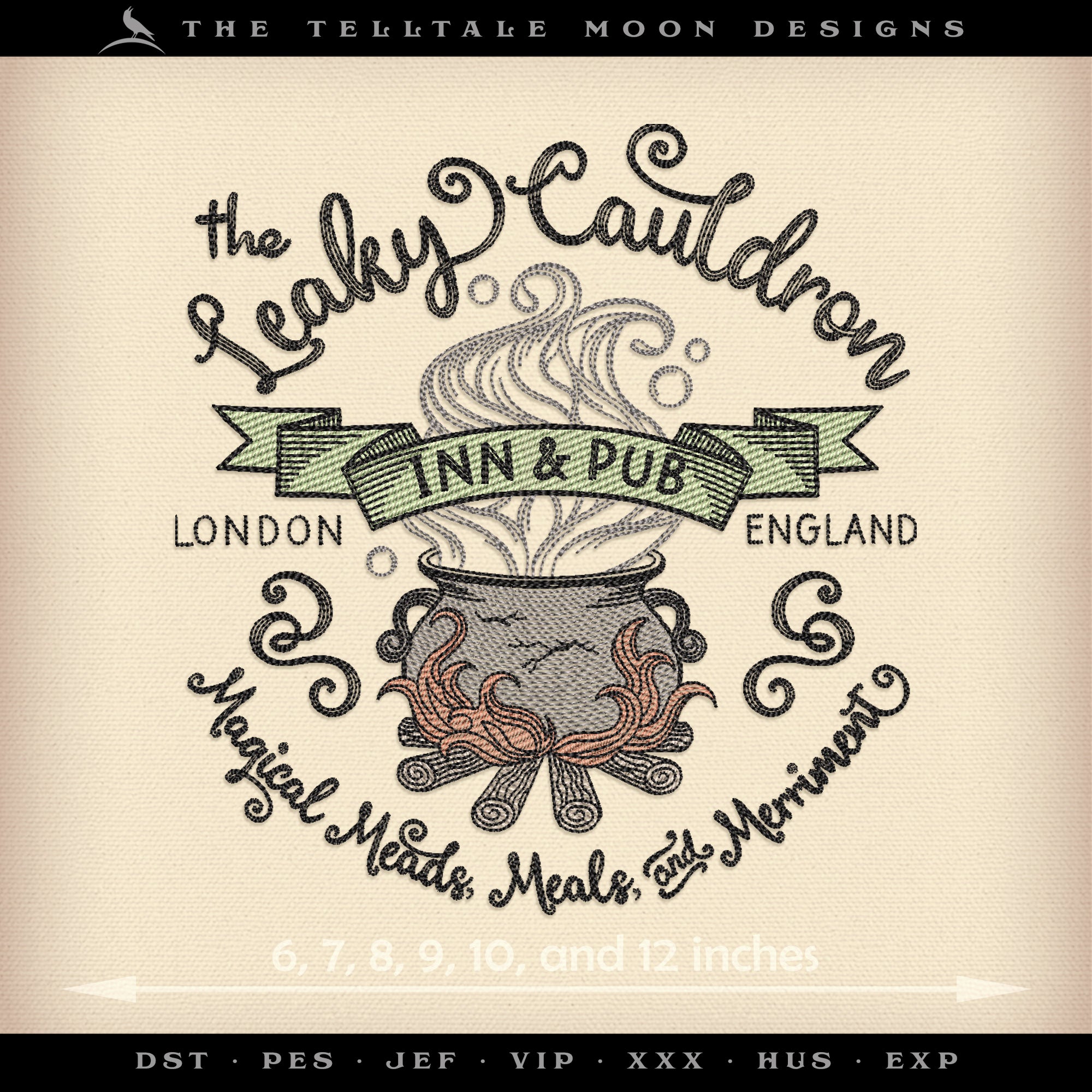 Embroidery: Cauldron Doodle Design - 6, 7, 8, 9, 10, and 12 Inches Square