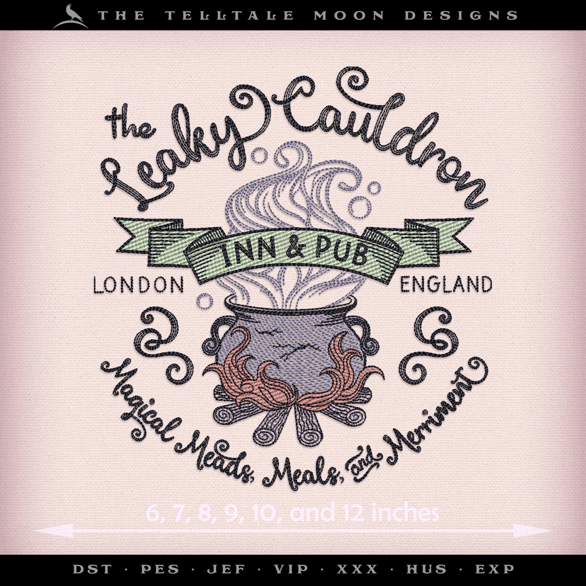 Embroidery: Cauldron Doodle Design - 6, 7, 8, 9, 10, and 12 Inches Square