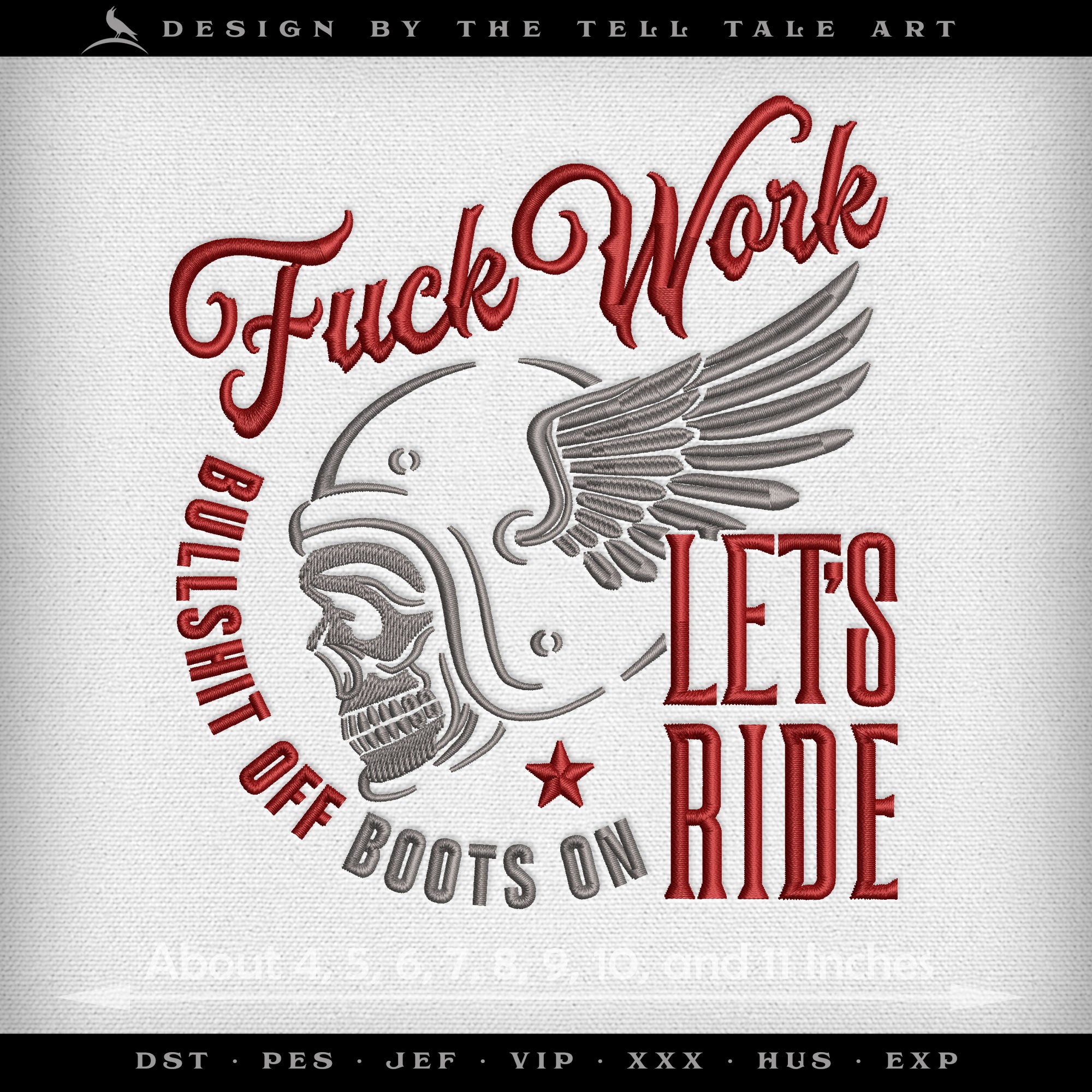 Let’s Ride – Nine Sizes 4 to 11 Inches – Vintage Biker Skull