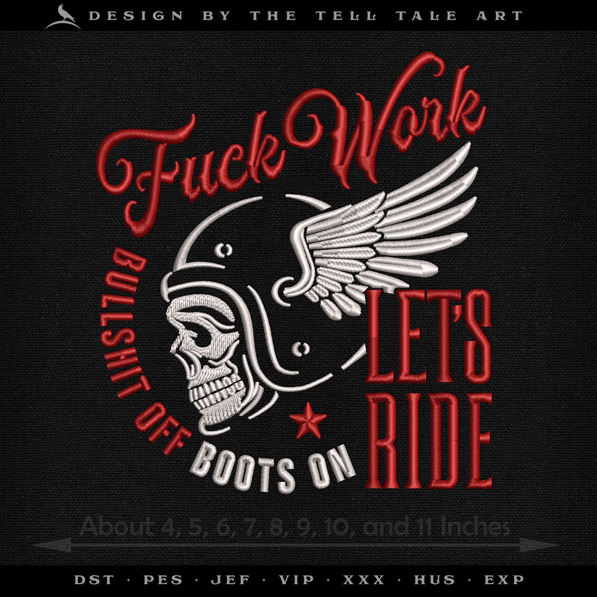 Let’s Ride – Nine Sizes 4 to 11 Inches – Vintage Biker Skull