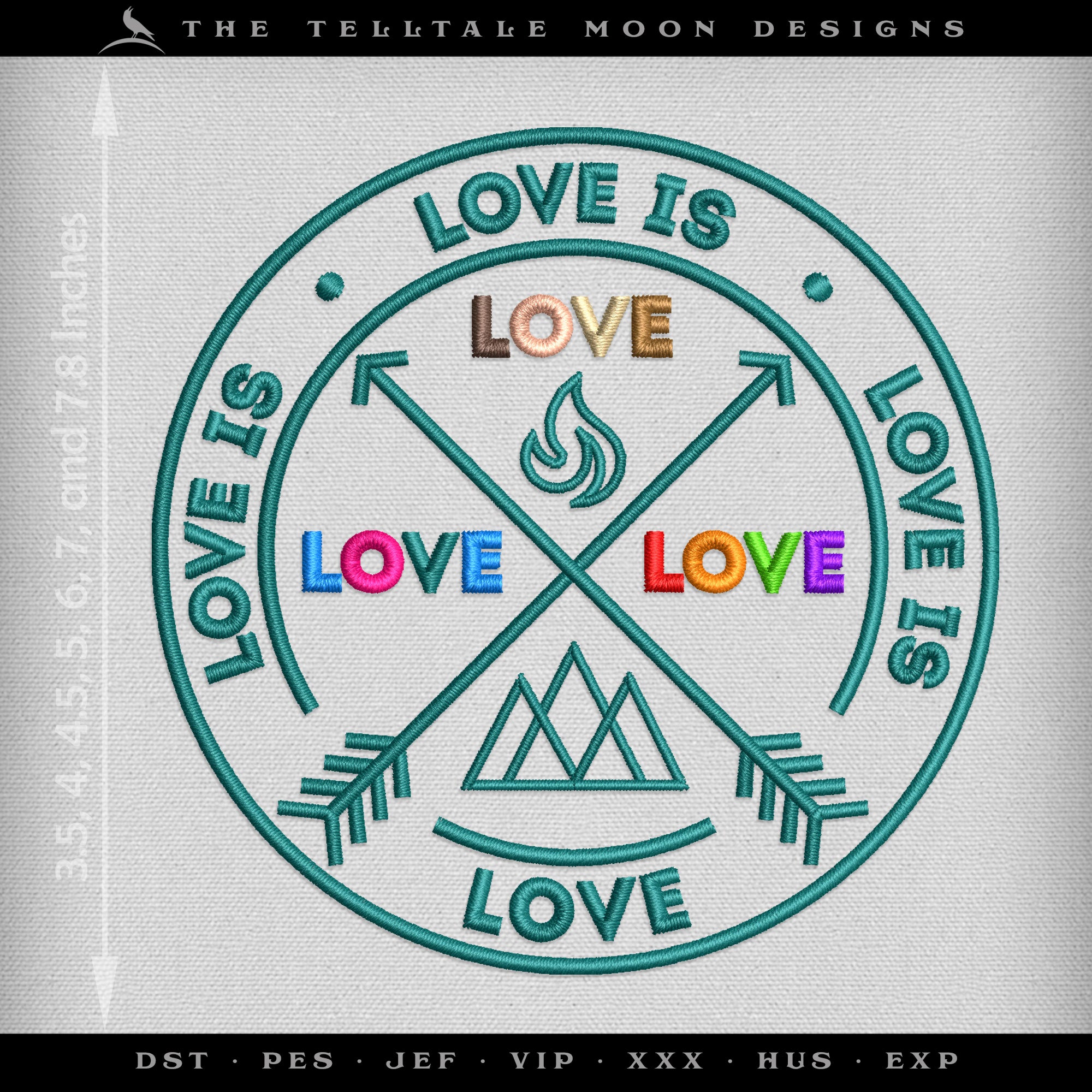 Embroidery Files: "Love is Love is Love" (Bradford's Song) in Seven Sizes Between 3.5 and 7.8 Inches