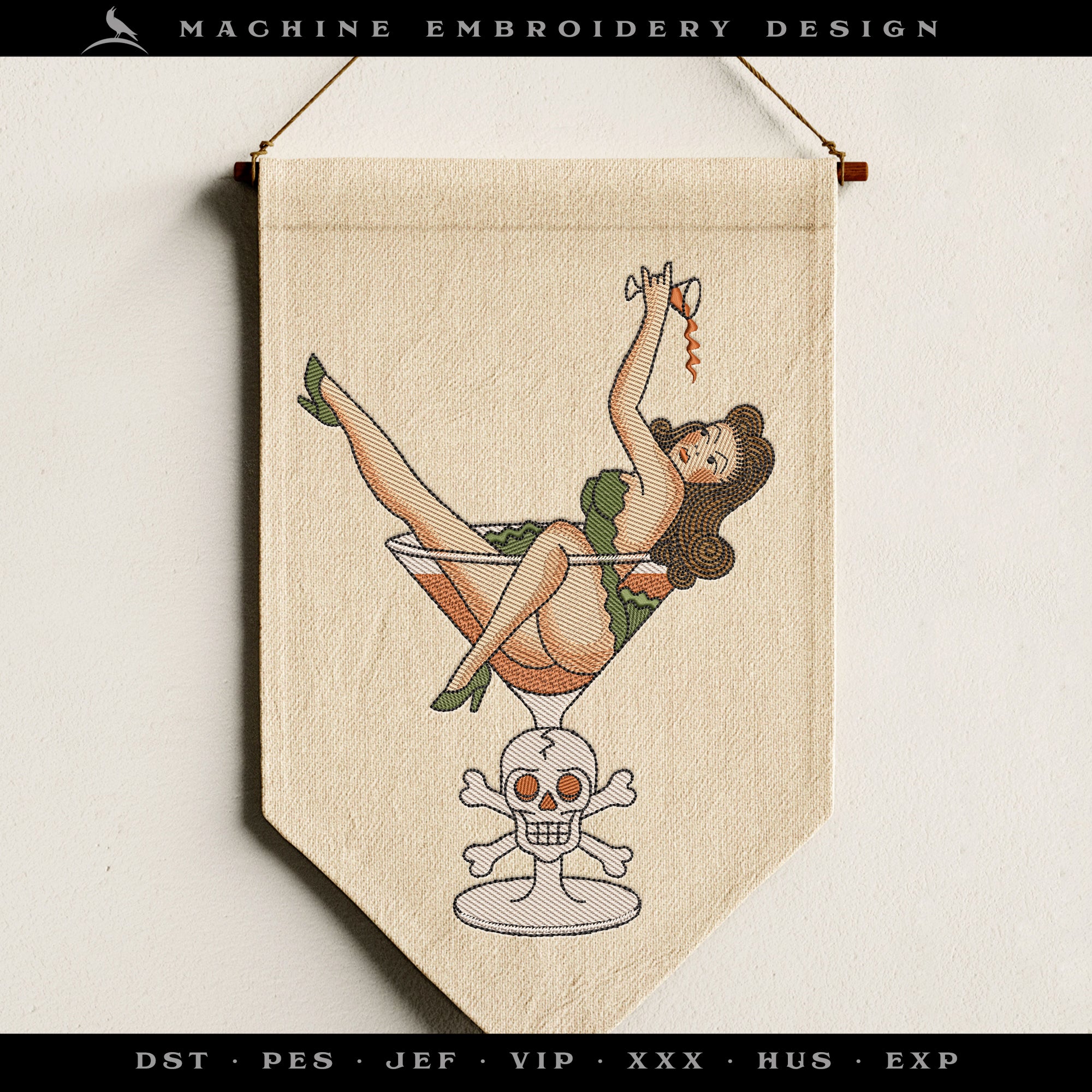 Vintage Tattoo Pinup in Skull Martini – Six Sizes 6 to 12 Inches – American Traditional Style