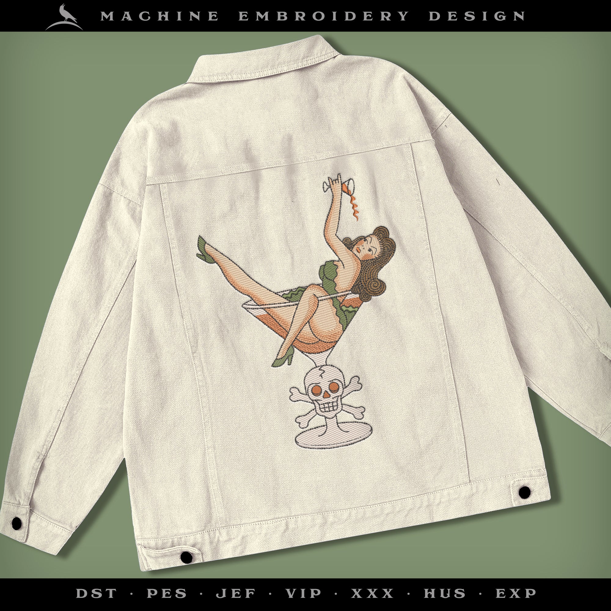 Vintage Tattoo Pinup in Skull Martini – Six Sizes 6 to 12 Inches – American Traditional Style