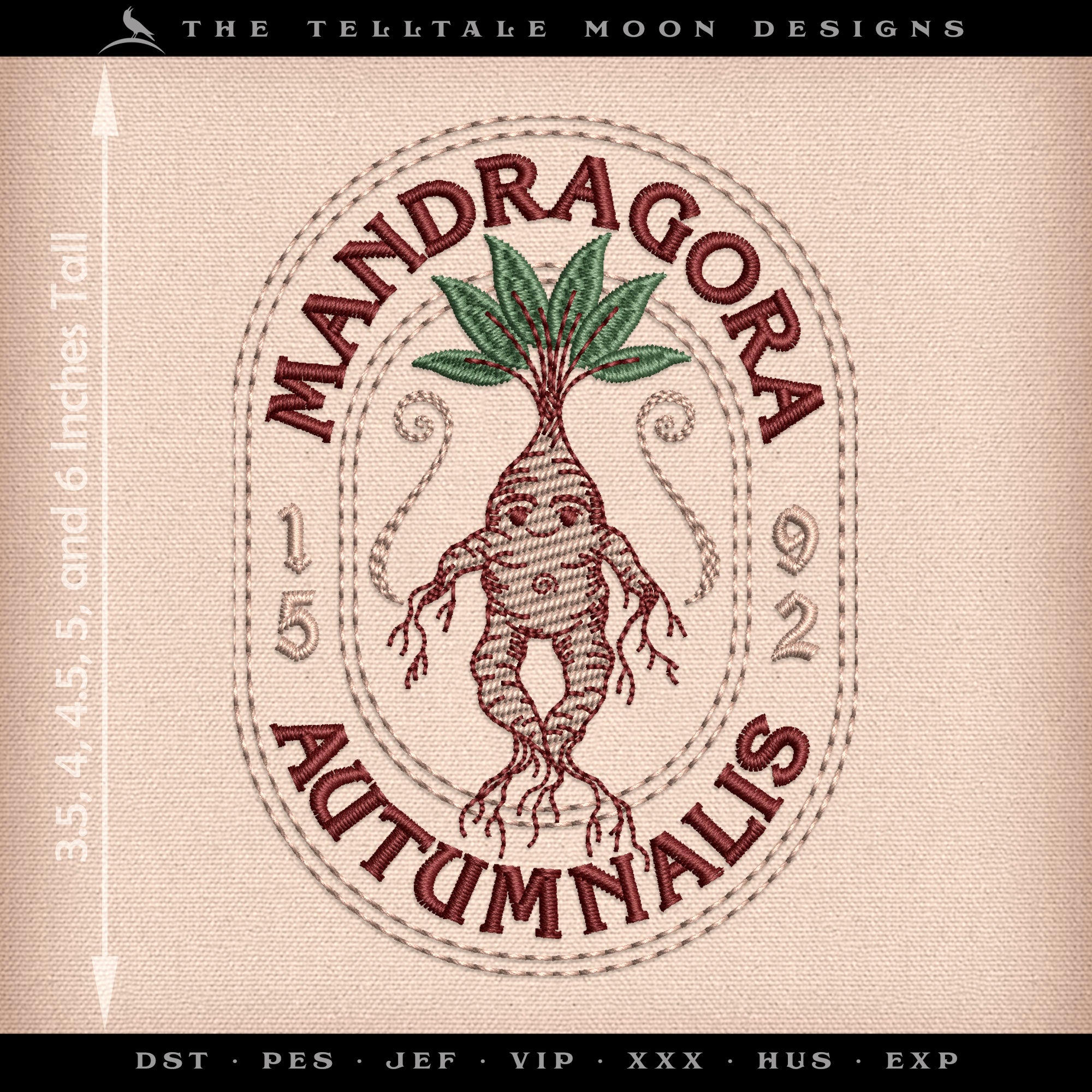 Embroidery: Magical Mandrake Label (3.5, 4, 4.5, 5, and 6 Inches Tall, Three Colors)