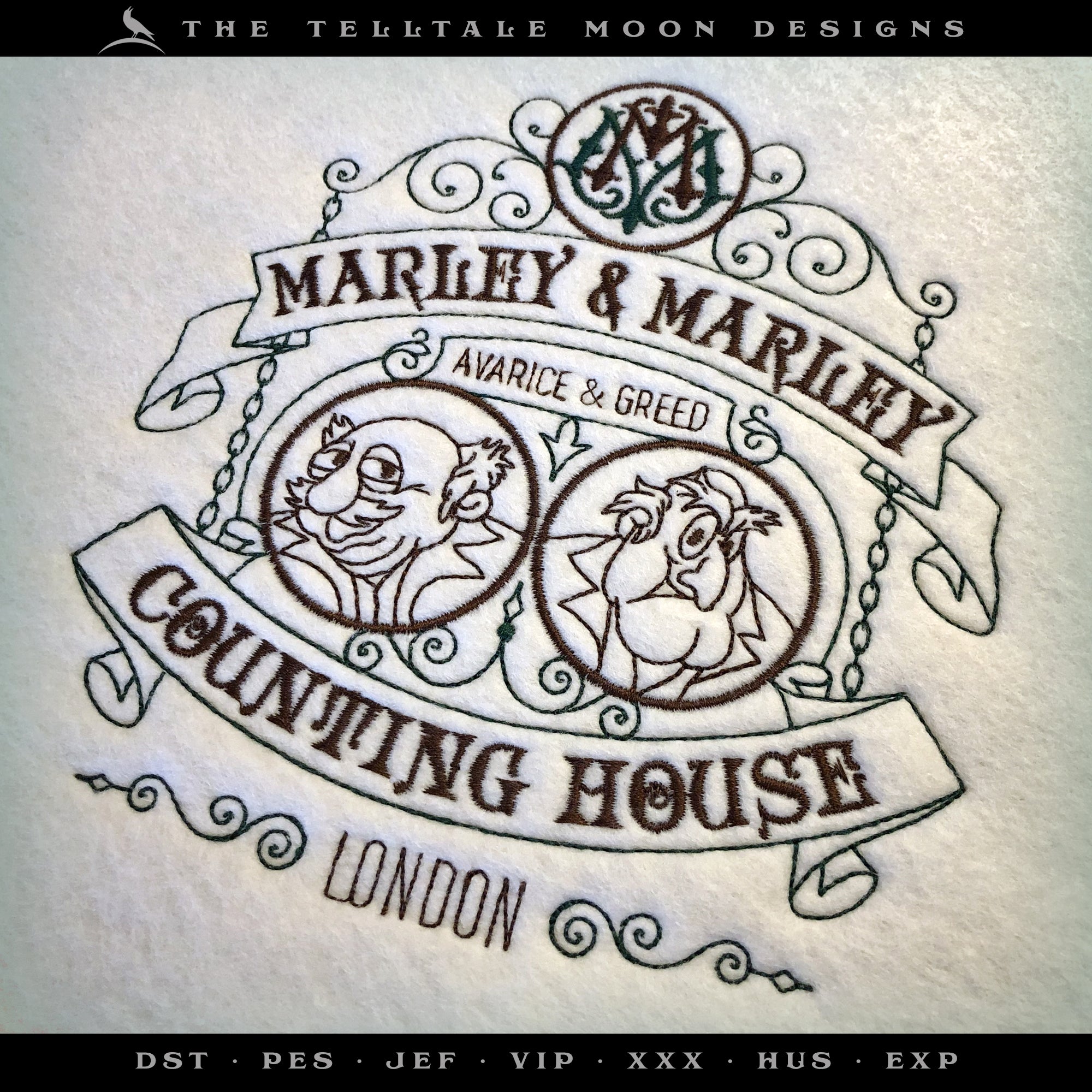 Embroidery: "Marley and Marley Counting House" - Seven Sizes Between 5 and 12 Inches