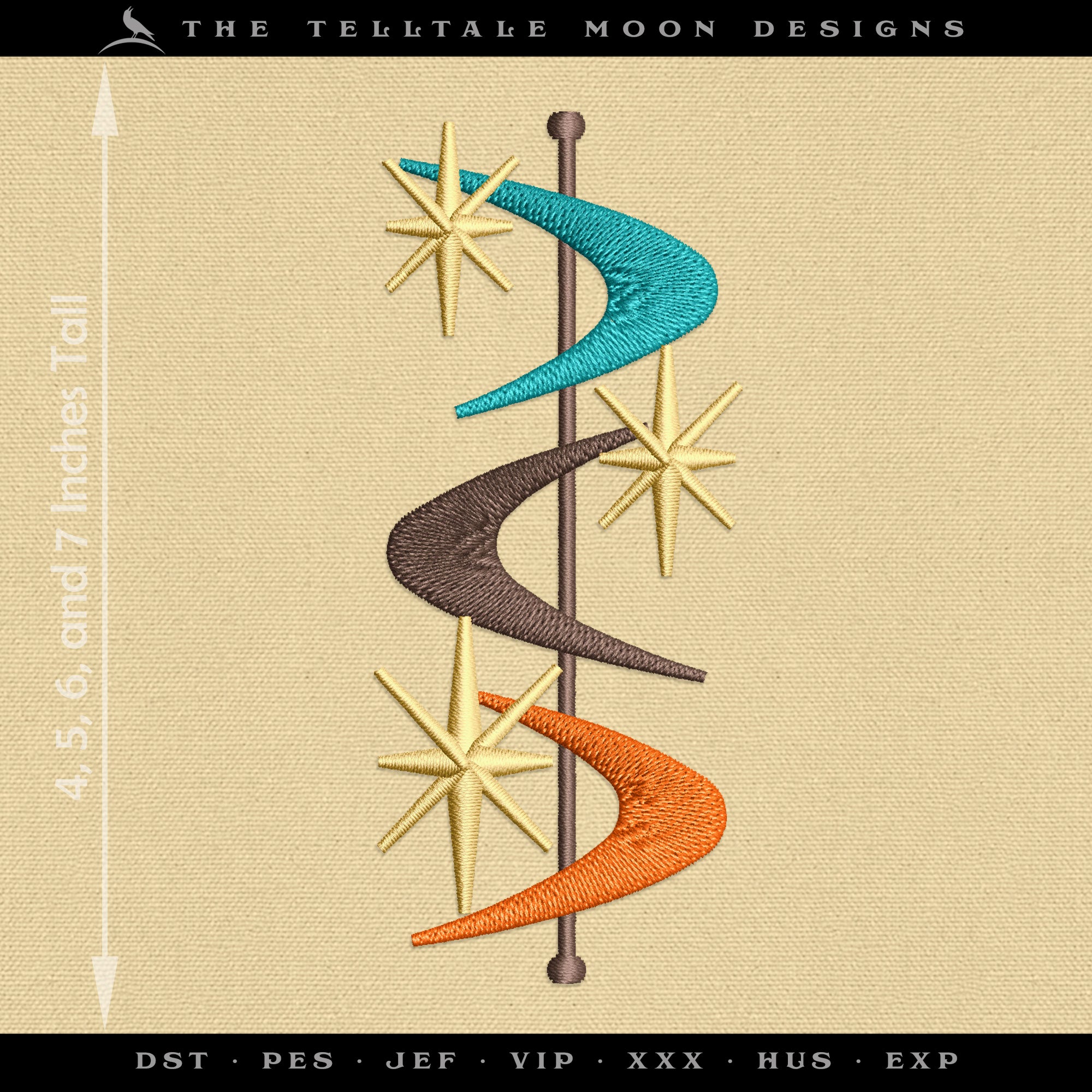 Embroidery: Midcentury Modern Design Element - 4, 5, 6, and 7 Inch Versions