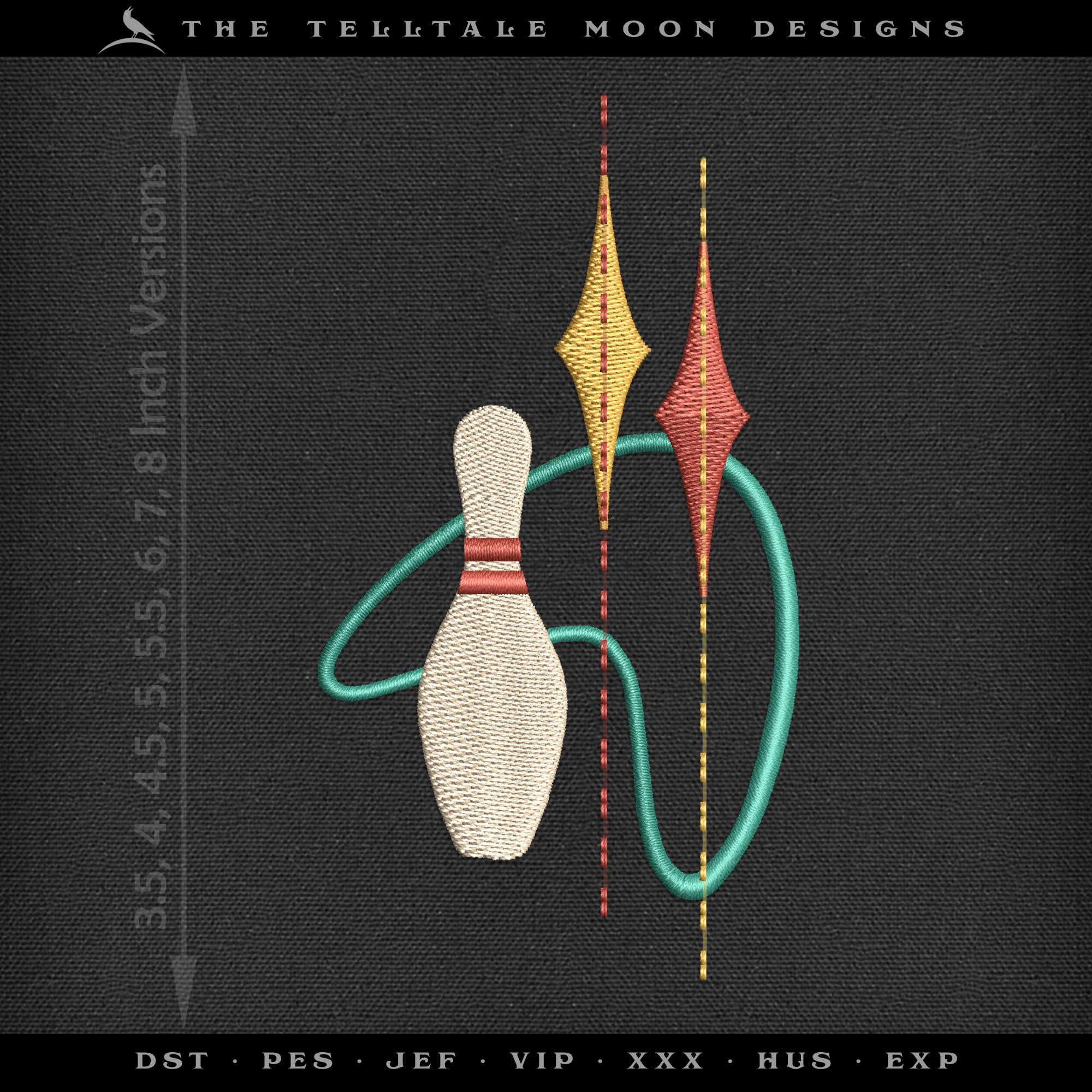 Embroidery: Mid Century Modern Atomic Bowling Design, in Several Sizes