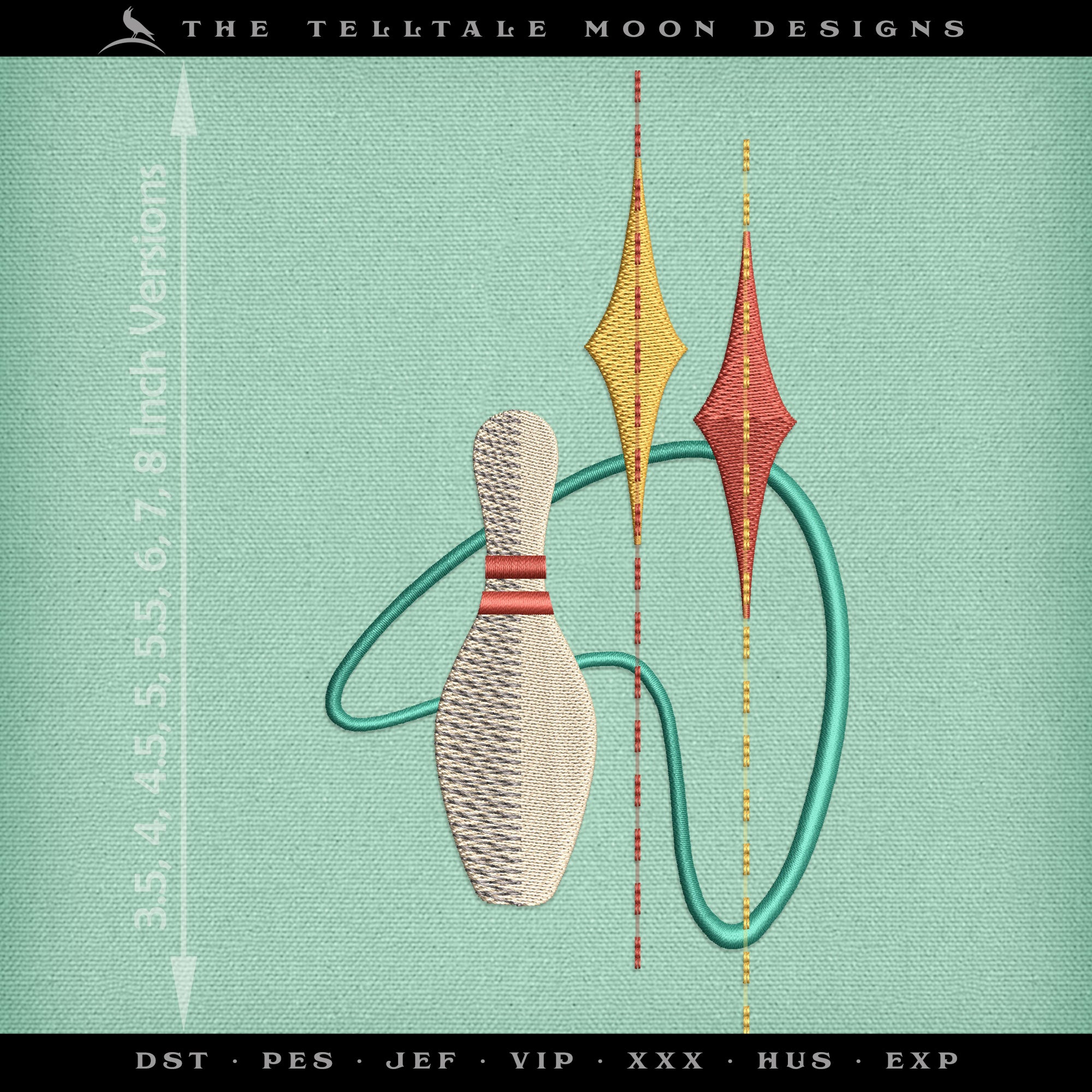 Embroidery: Mid Century Modern Atomic Bowling Design, in Several Sizes