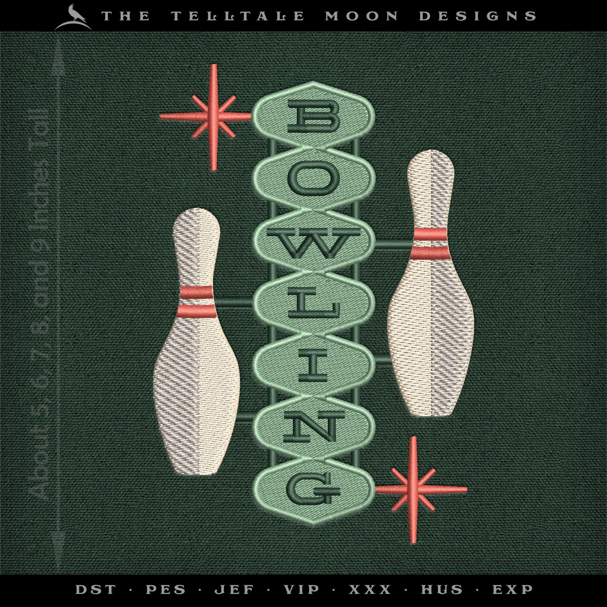 Embroidery: Midcentury Bowling Sign - About 5, 6, 7, 8, and 9 Inches Tall