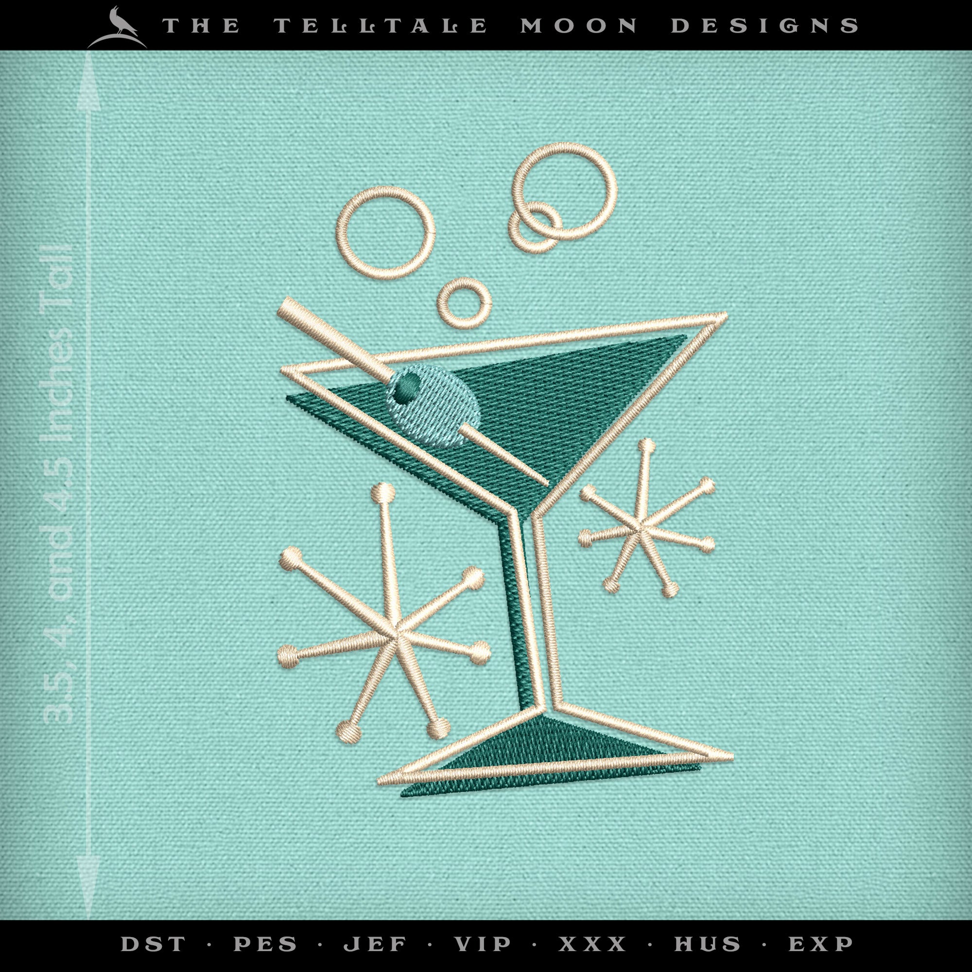 Embroidery Files: Mid Century Modern Atomic Martini in Four Sizes