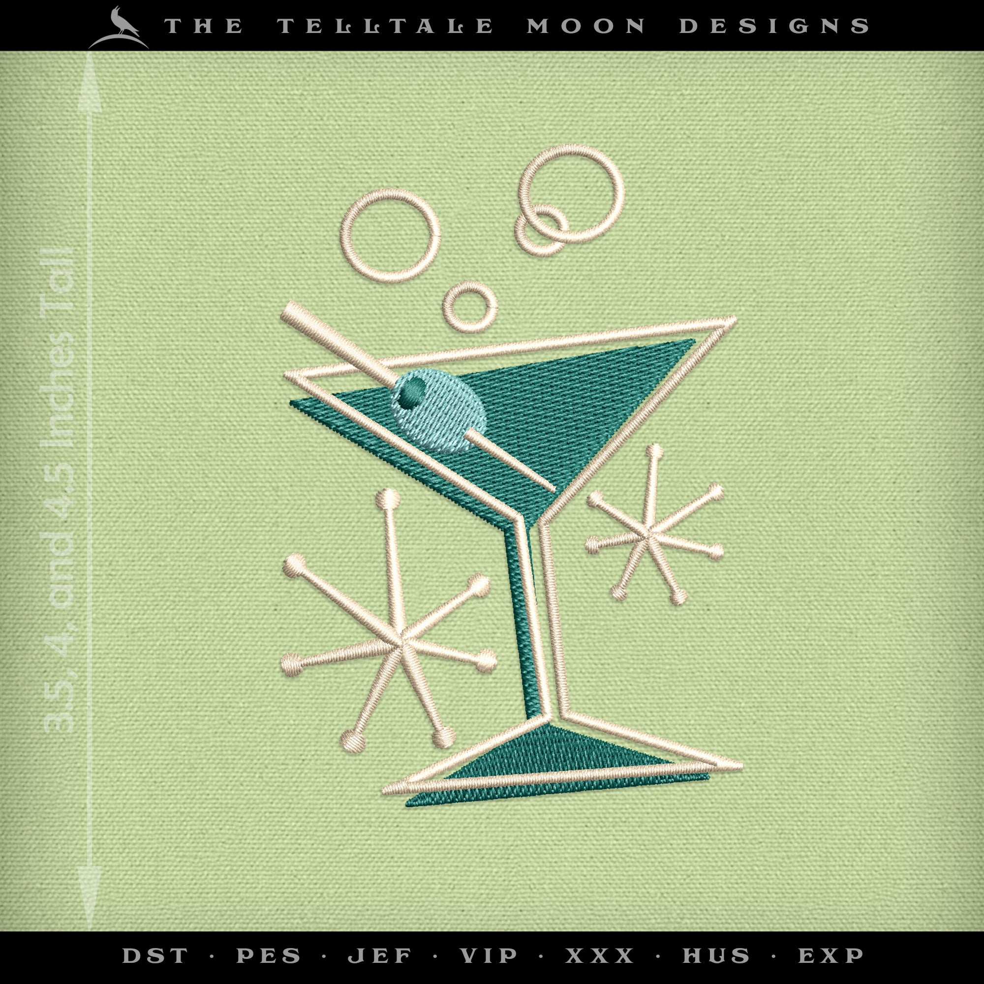 Embroidery Files: Mid Century Modern Atomic Martini in Four Sizes