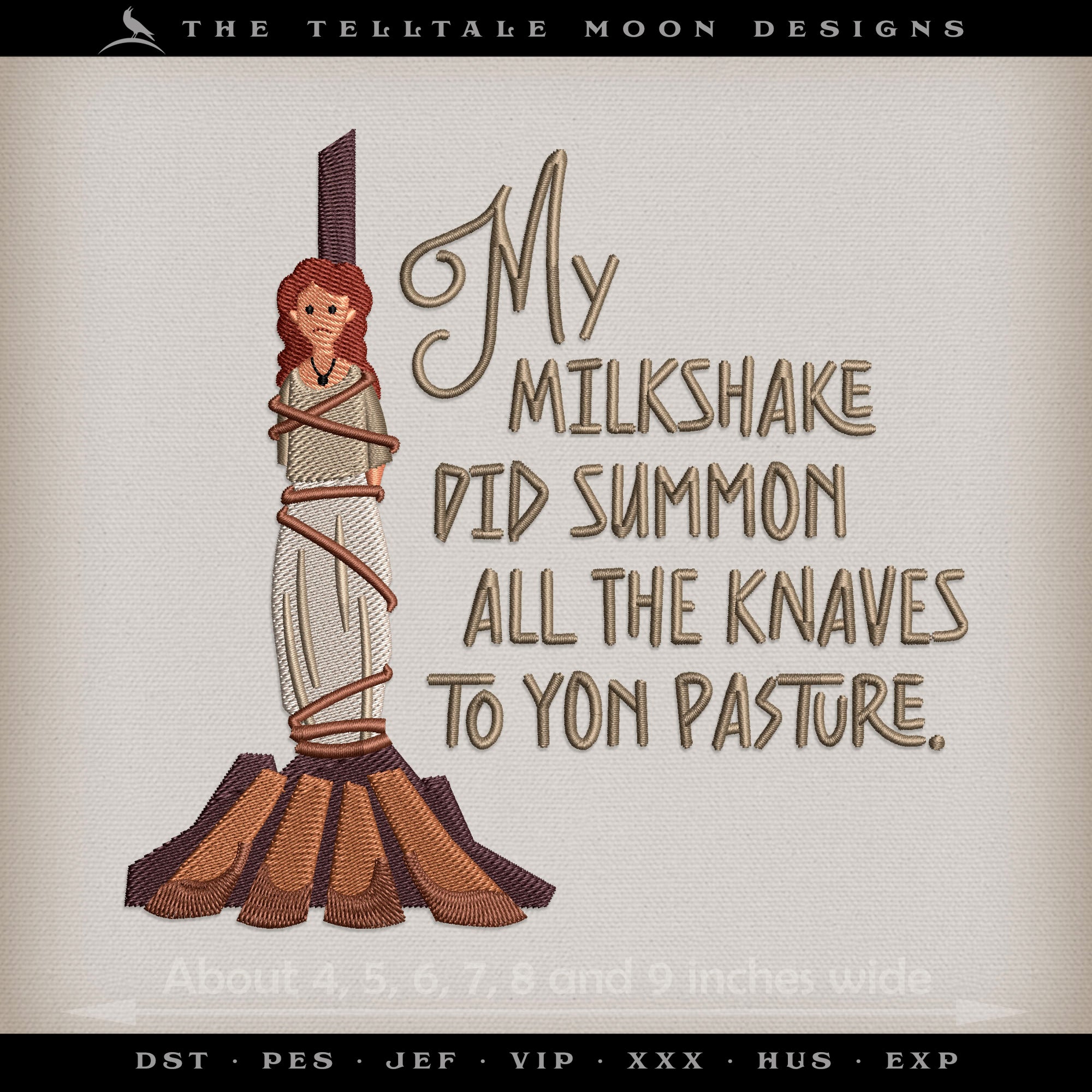 Embroidery: Medieval Humor "My Milkshake" - Six Sizes About 4 to 9 Inches Tall