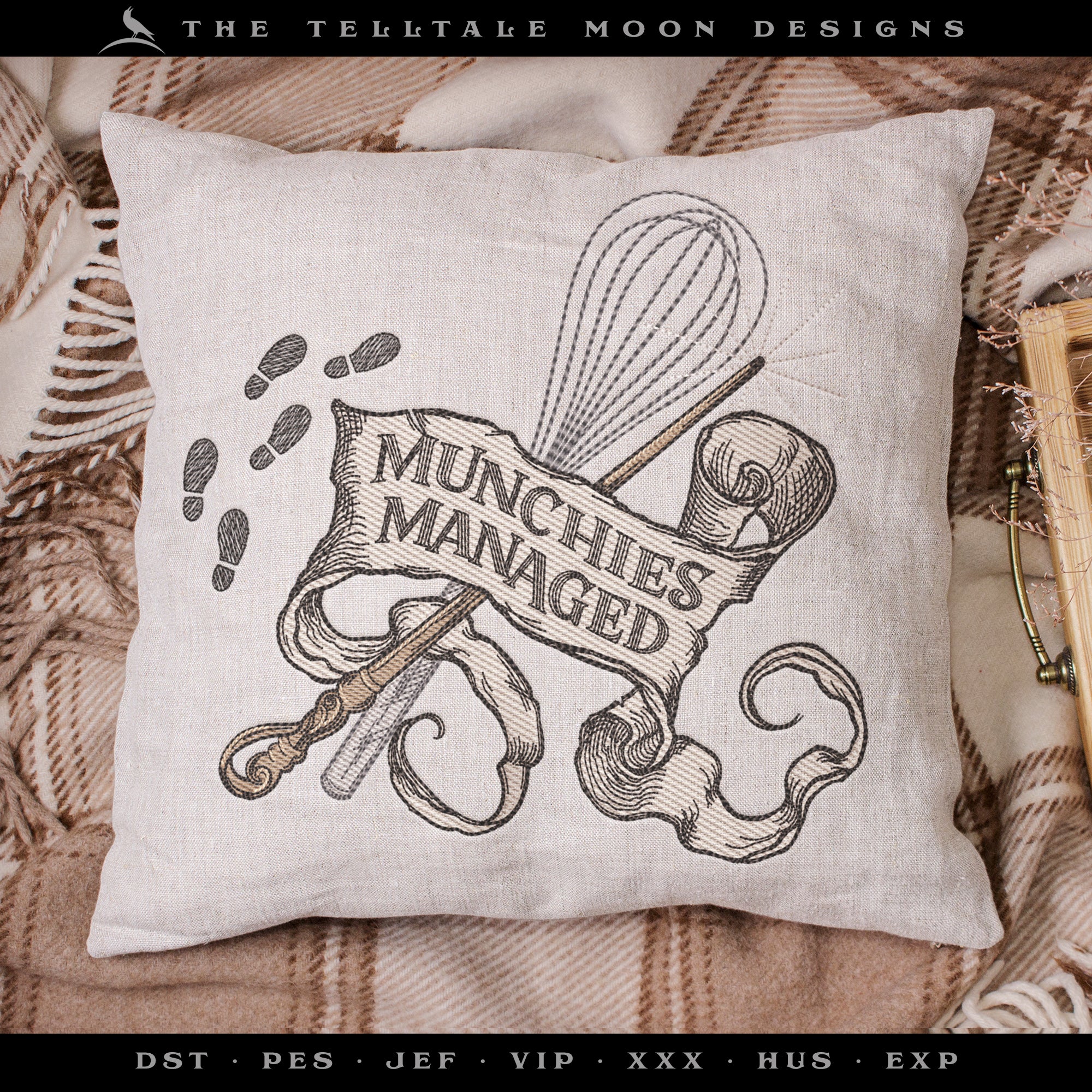 Embroidery: Sketch-style "Munchies Managed" Design - 5, 6, 7, 8, 9, 10, and 12 Inches Square