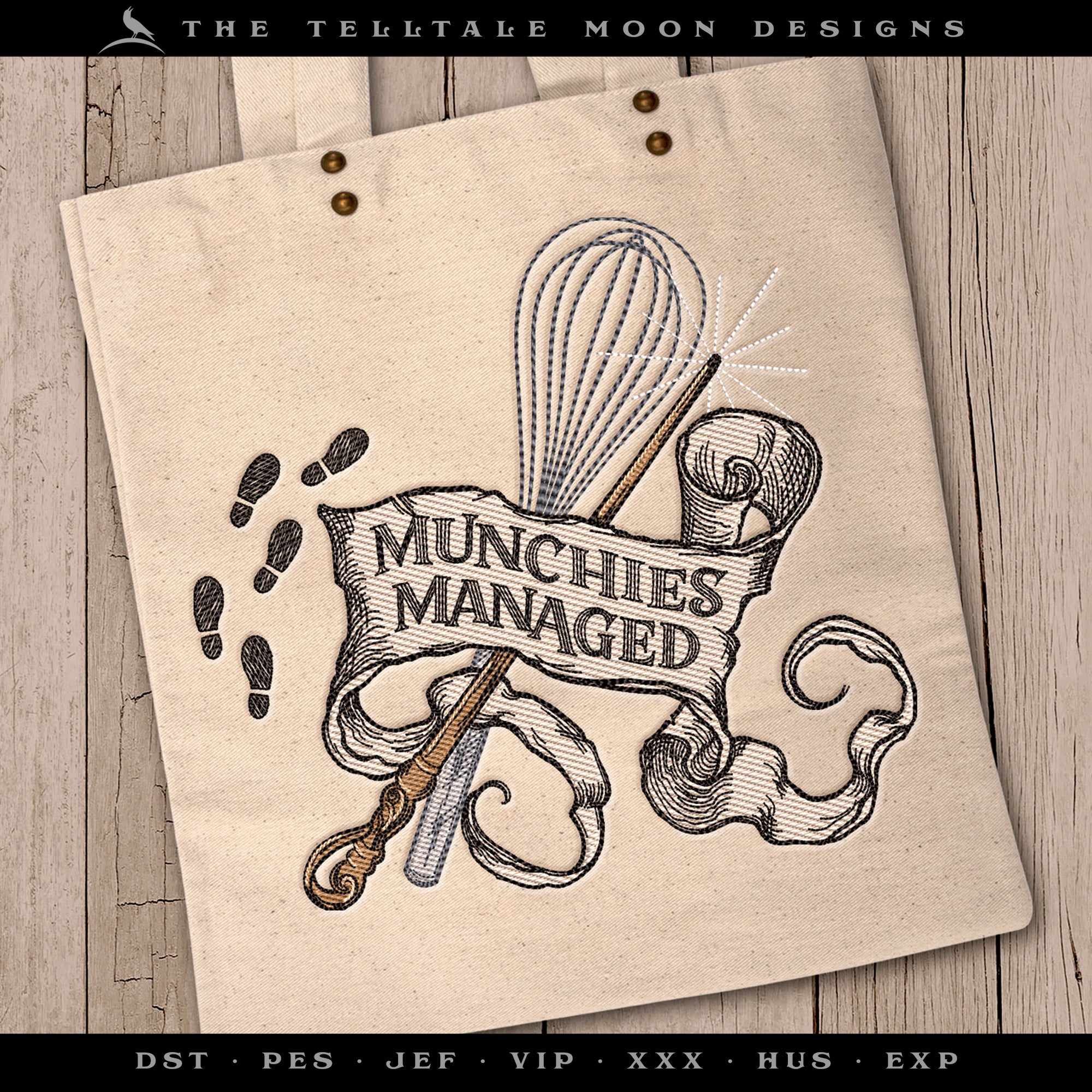 Embroidery: Sketch-style "Munchies Managed" Design - 5, 6, 7, 8, 9, 10, and 12 Inches Square