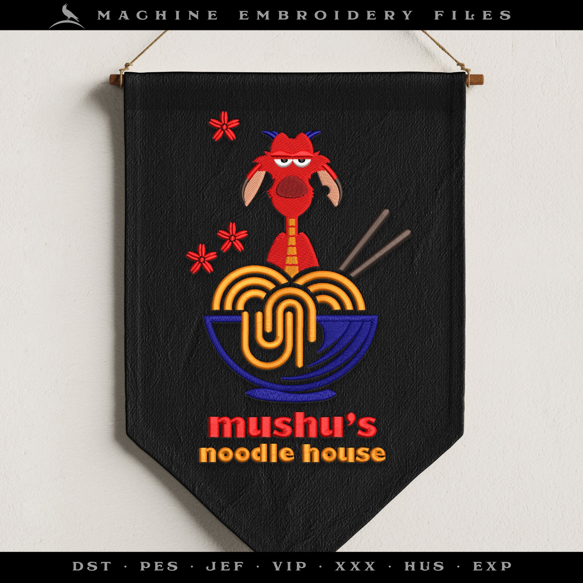 Embroidery: Fun "Noodle House" Design - Pocket Version, Plus Sizes 5 to 10 Inches Tall