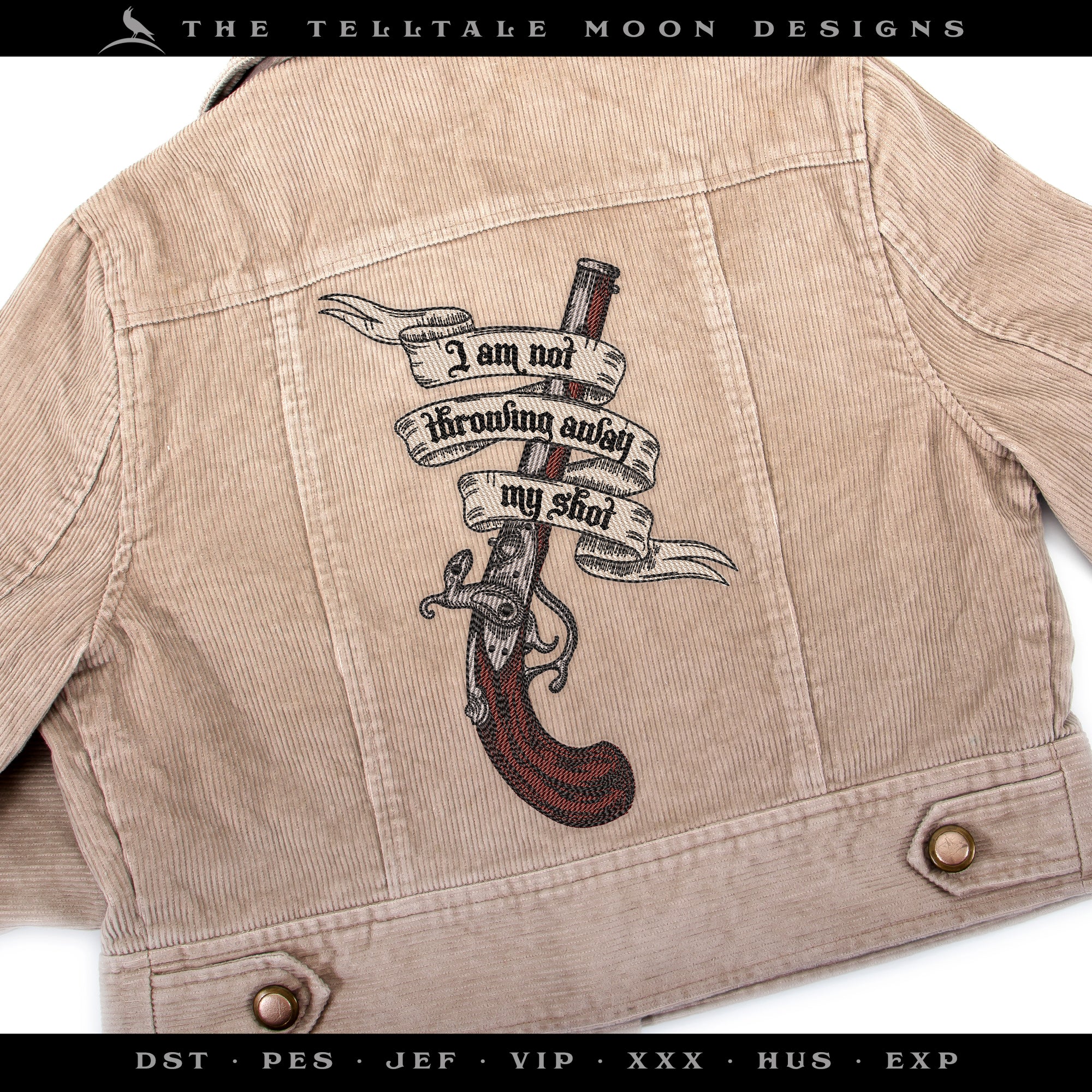 Embroidery: Hamilton-inspired Sketch with Revolutionary Gun - 7, 8, 9, 10, and 11 Inches Tall