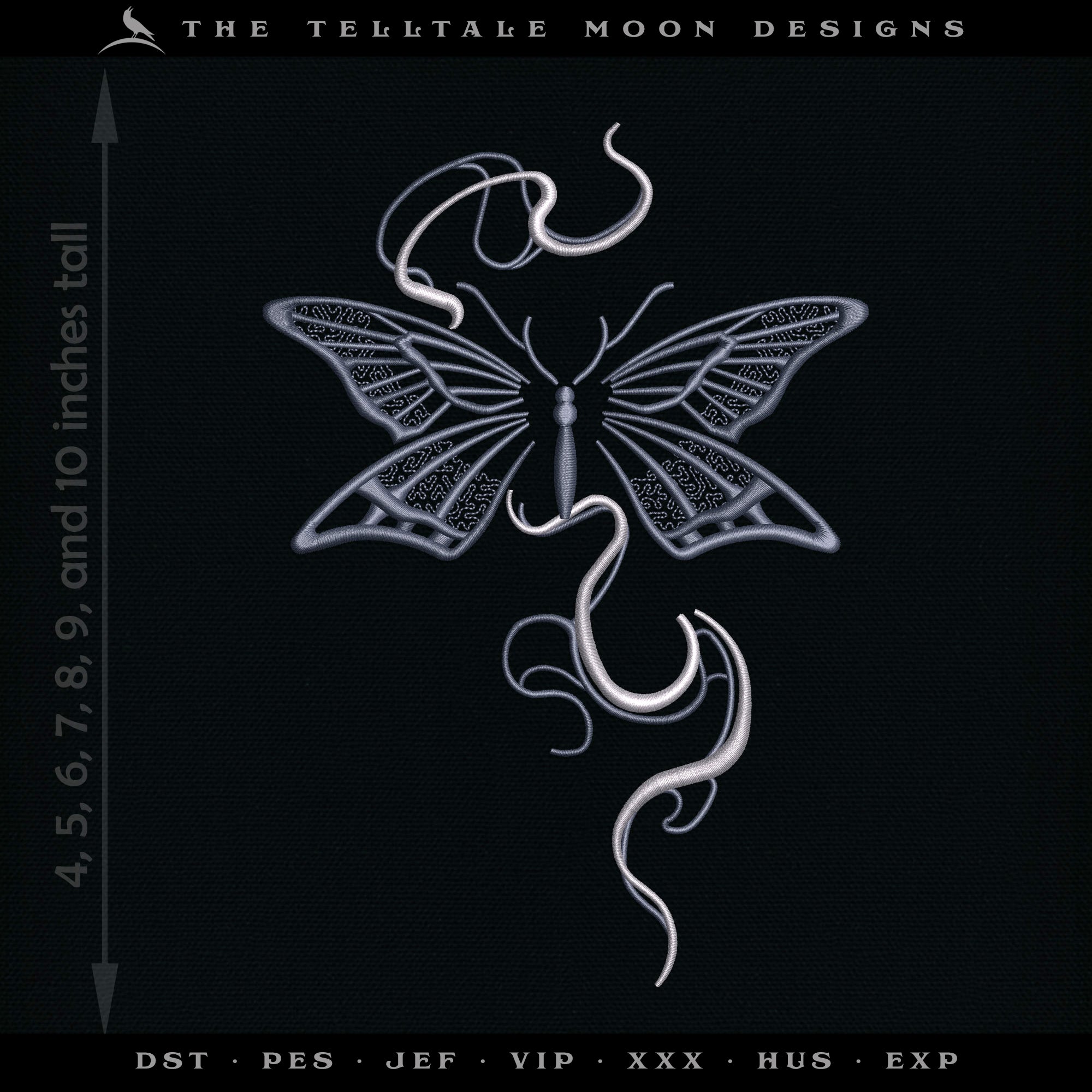 Embroidery: Mystic Butterfly Design - 4, 5, 6, 7, 8, 9, 10 Inches Tall