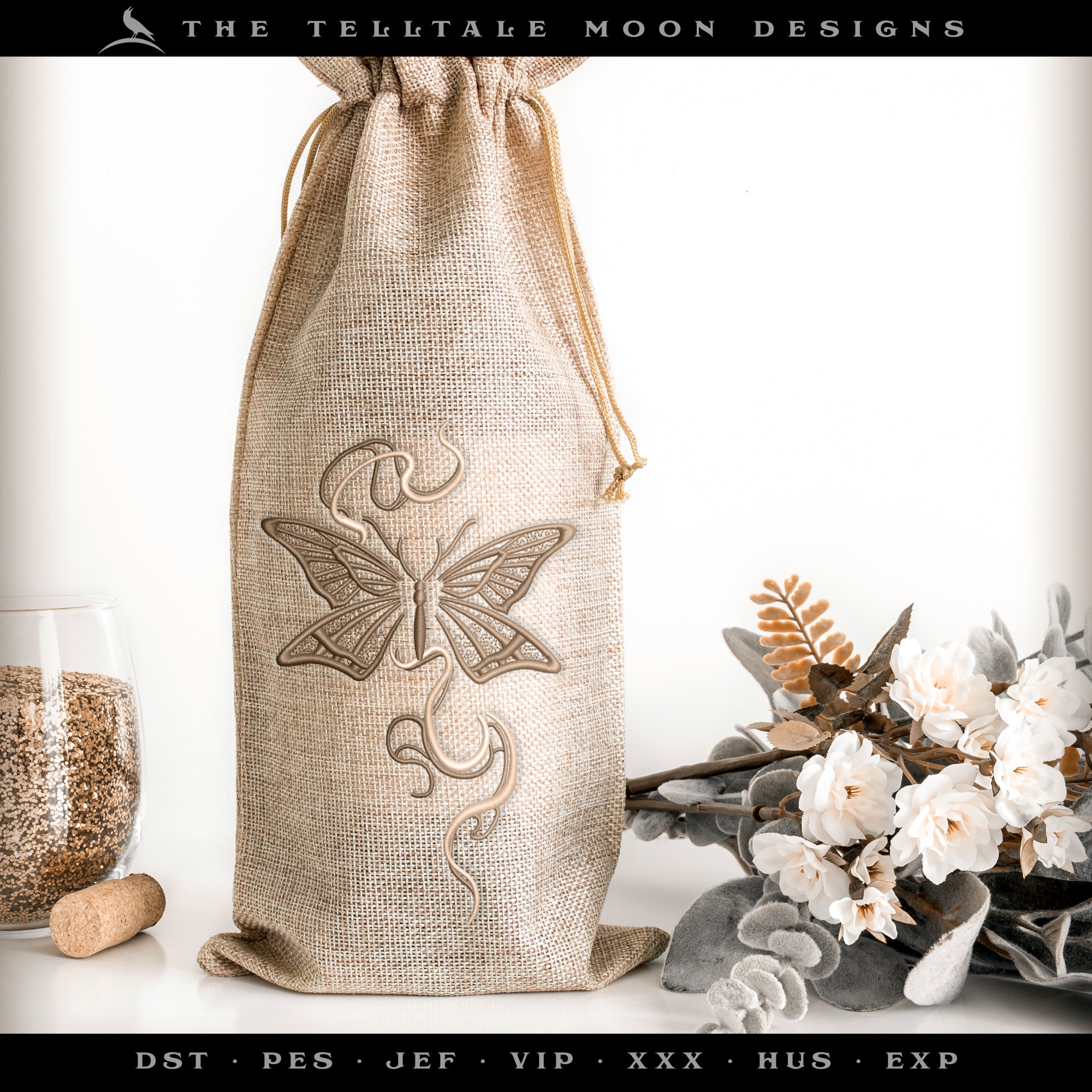 Embroidery: Mystic Butterfly Design - 4, 5, 6, 7, 8, 9, 10 Inches Tall