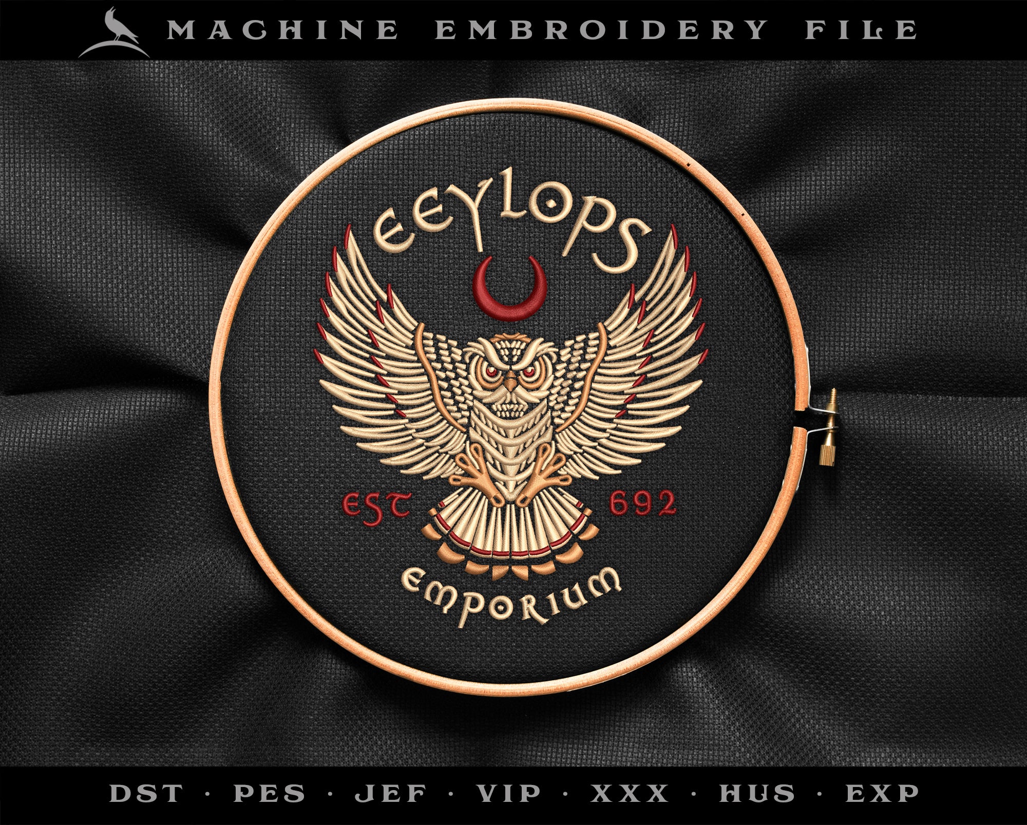 Machine Embroidery: Pagan Style Owlery Sign (6, 7, 8, 9, and 10 Inches Wide)