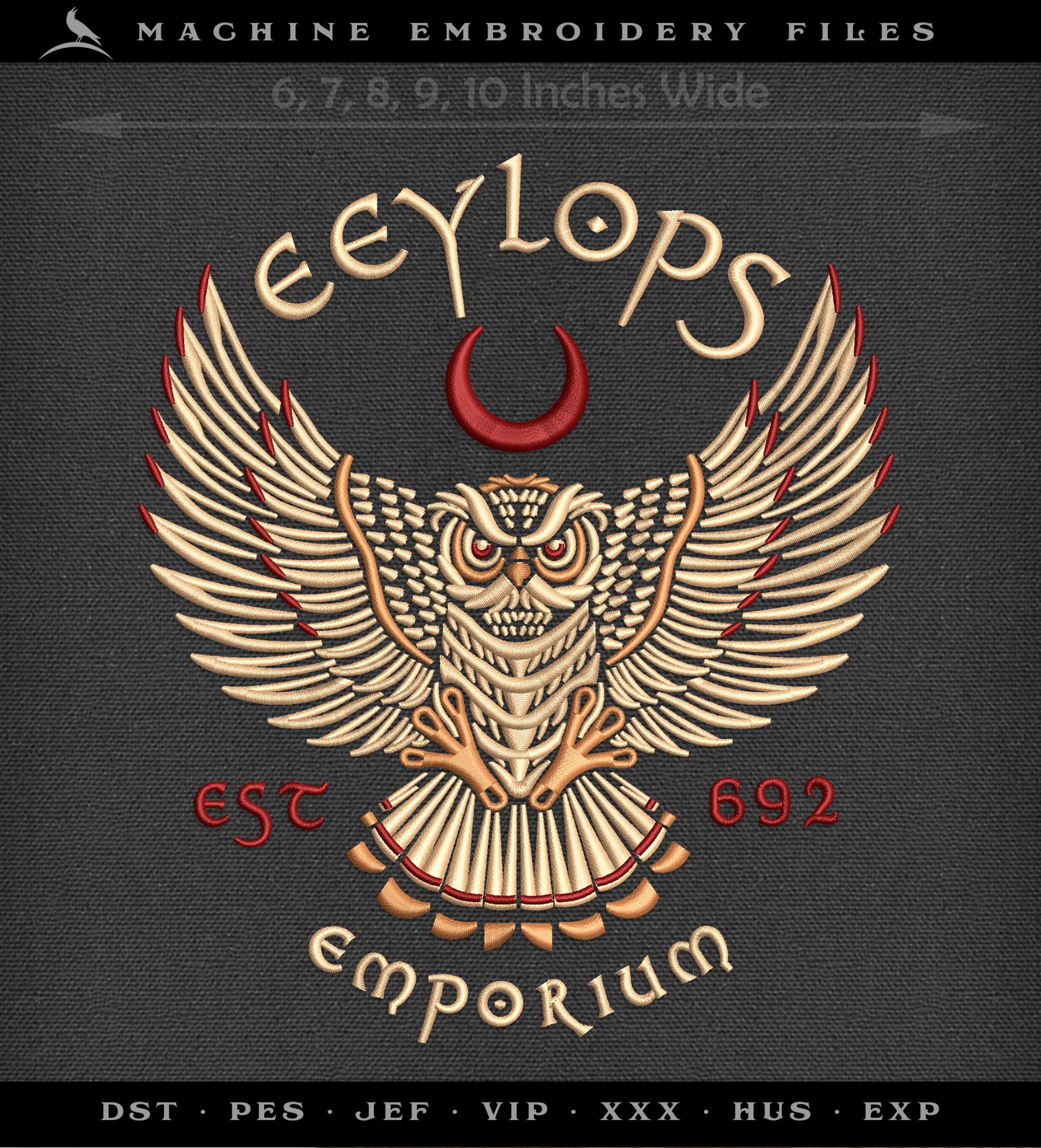 Machine Embroidery: Pagan Style Owlery Sign (6, 7, 8, 9, and 10 Inches Wide)