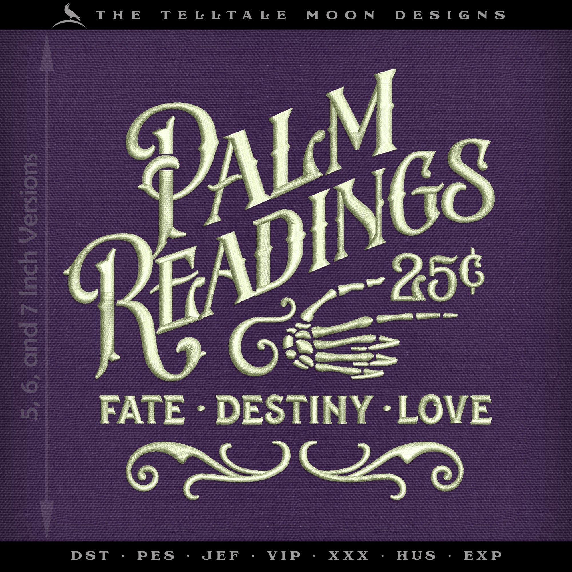 Embroidery: "Palm Readings" Dark Vintage Design - 5, 6, and 7 Inches Square