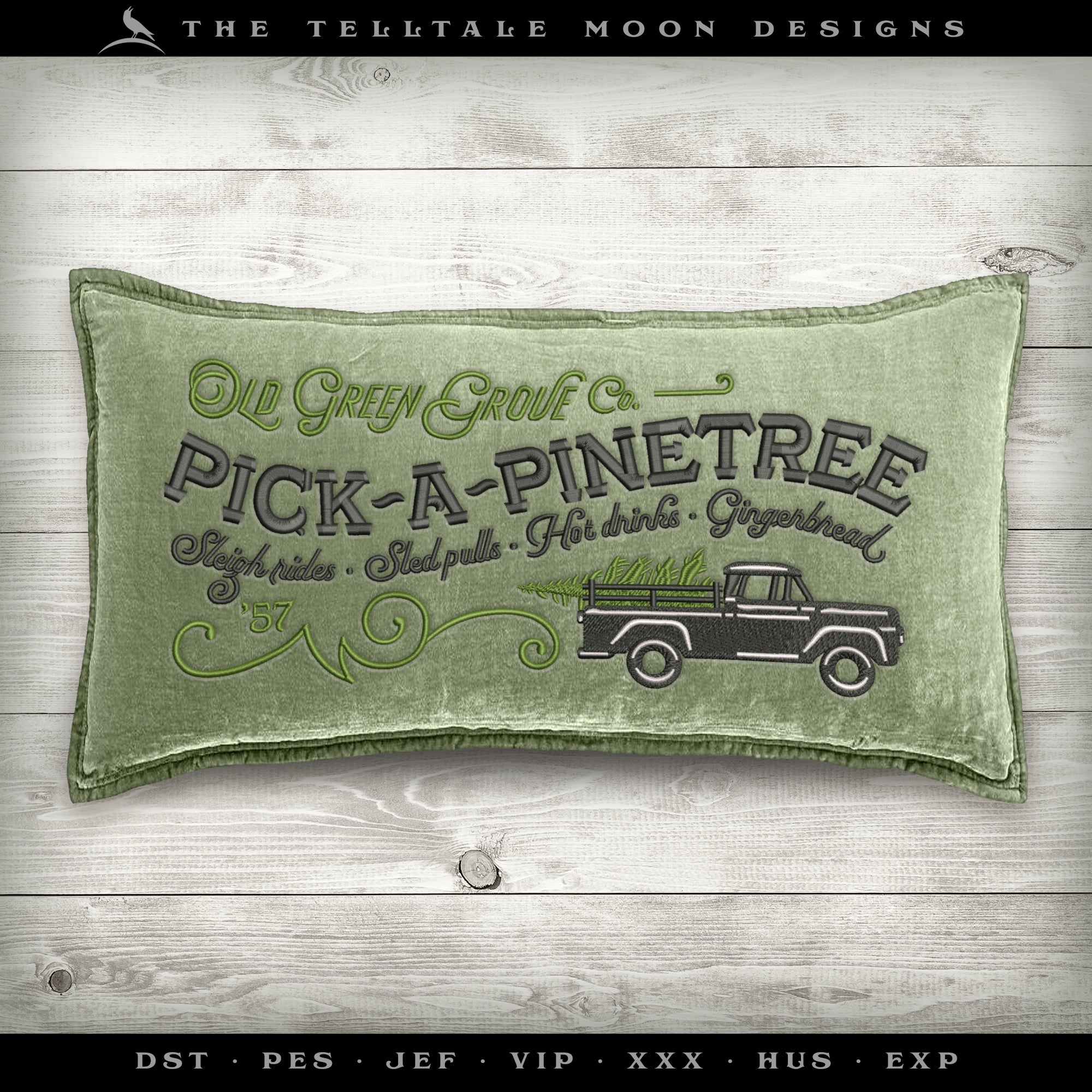 Embroidery: Classic "Pick-a-Pinetree" Design - Five Sizes About 7, 8, 9, 10, 12 Inches Wide - 3 Thread Colors