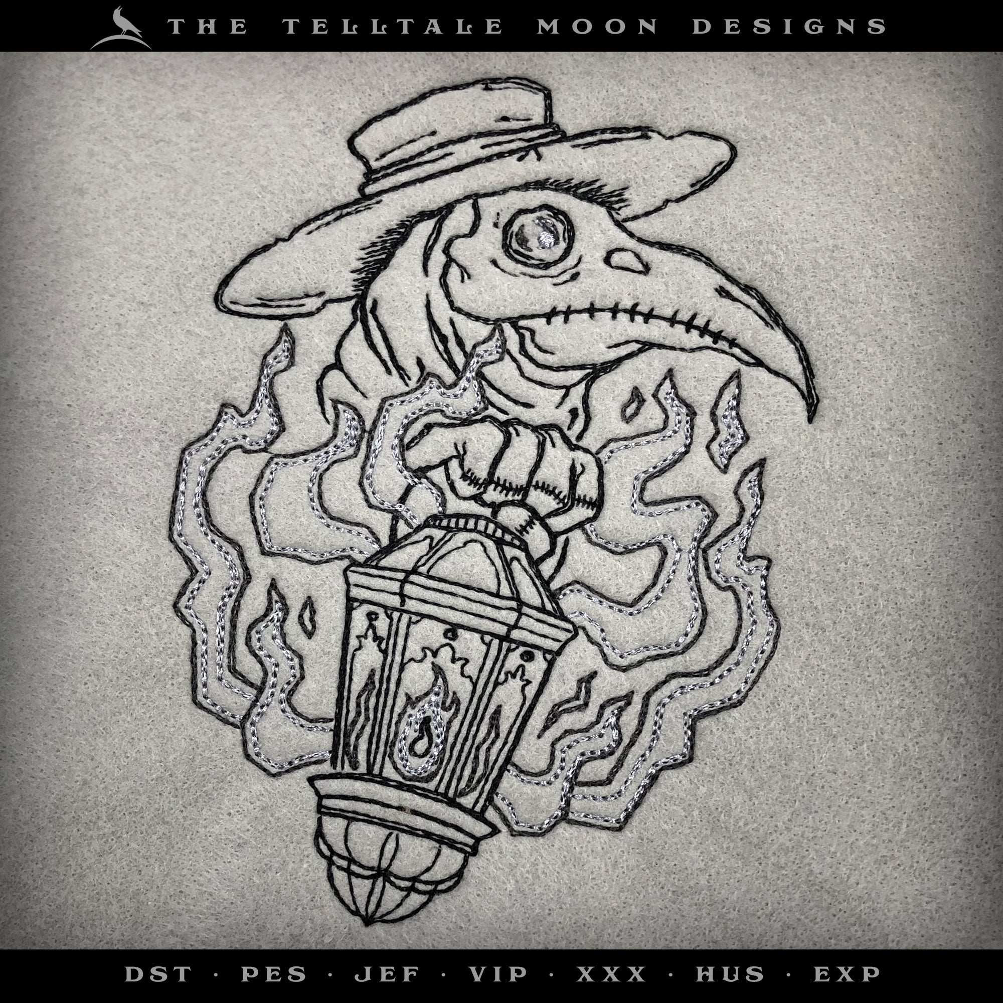 Embroidery: Plague Doctor Doodle (5, 6, 7, 8, 10, and 11 Inches Tall, Three Colors)