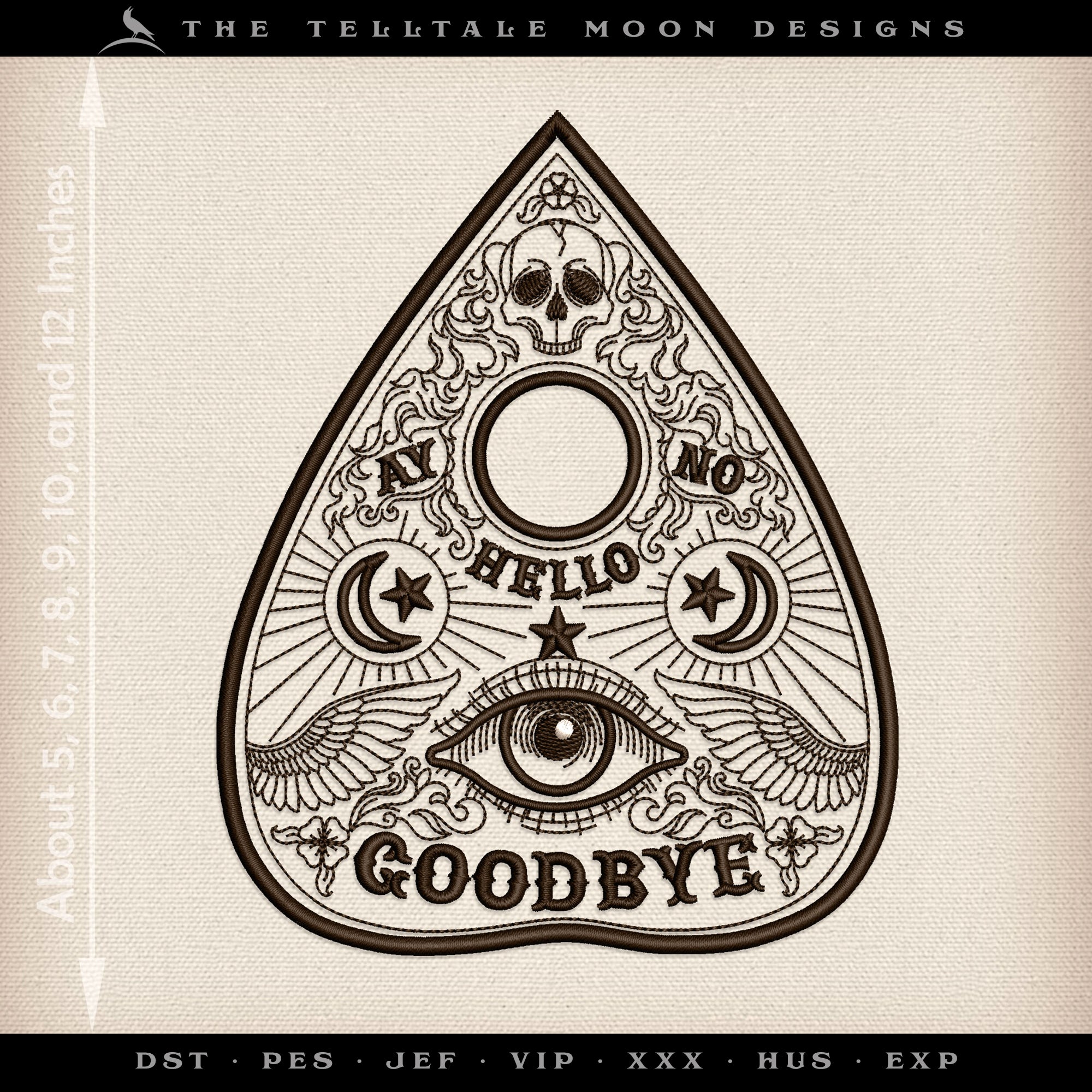 Embroidery: Drawing of a Ouija Planchette - Eight Sizes 5 to 12 Inches Tall