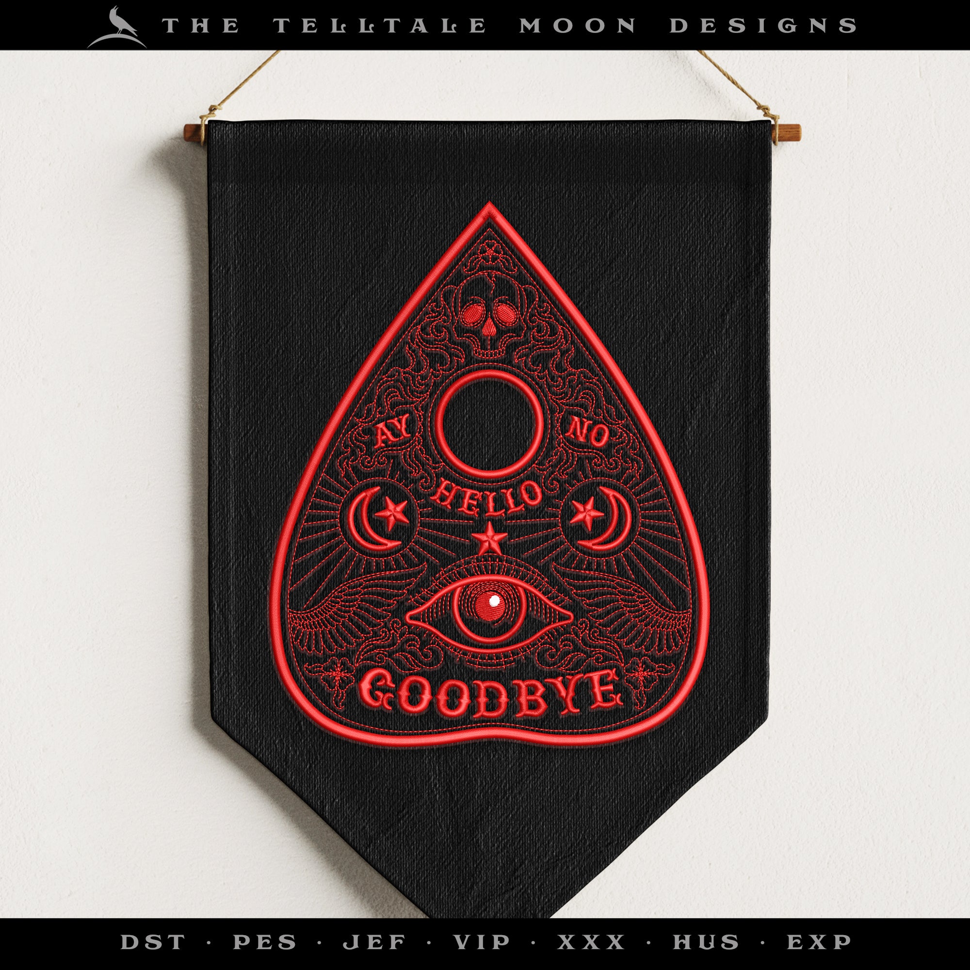 Embroidery: Drawing of a Ouija Planchette - Eight Sizes 5 to 12 Inches Tall