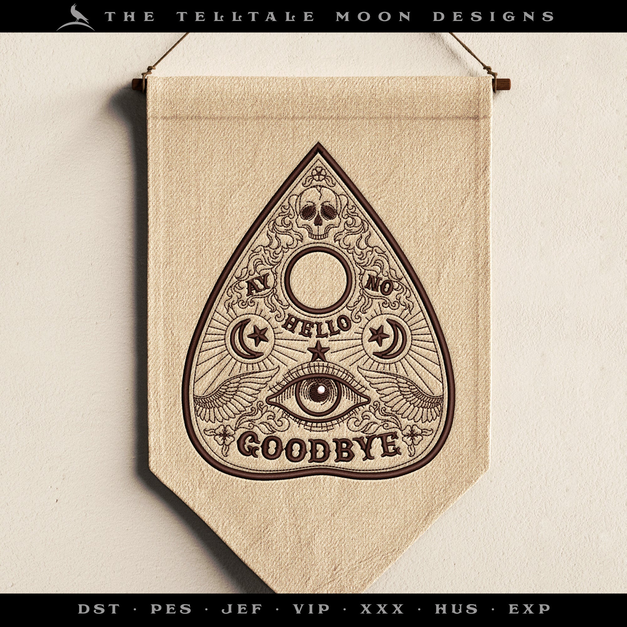 Embroidery: Drawing of a Ouija Planchette - Eight Sizes 5 to 12 Inches Tall