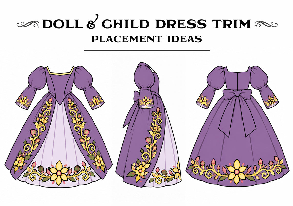 Rapunzel Sun & Floral Trims – Doll, Baby & Child Dress Embroidery Set
