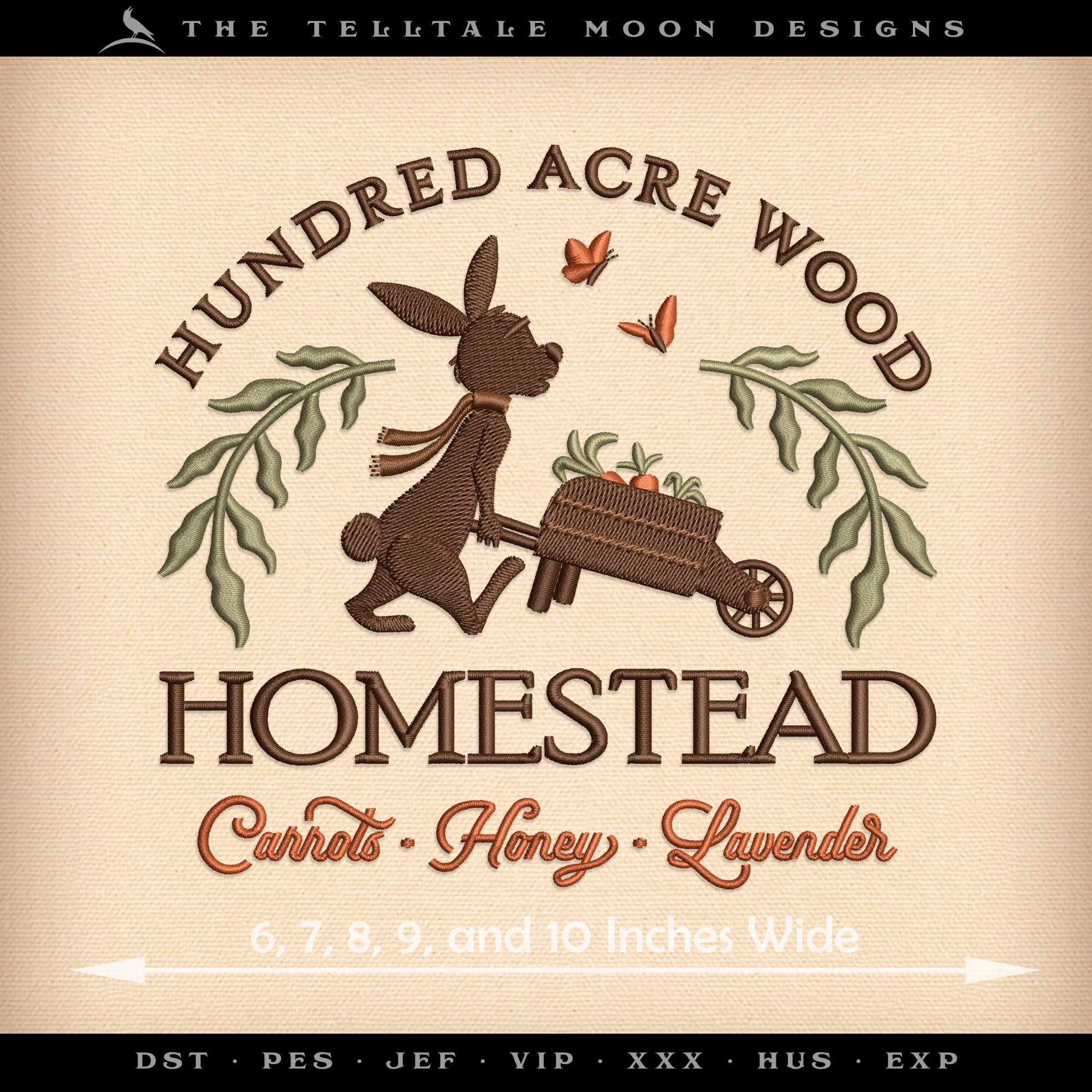 Embroidery: "Hundred Acre Homestead" (Rabbit Version) - Includes 6, 7, 8, 9, and 10 Inch Sizes