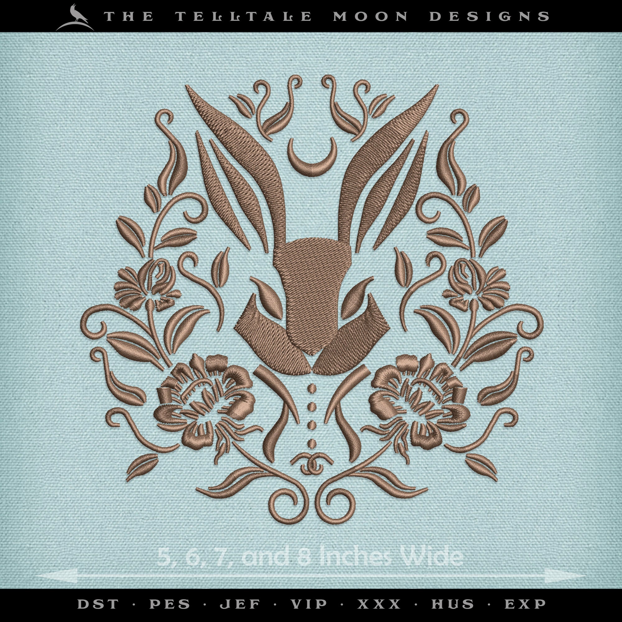 Embroidery Files: Pretty, Gothic-style Rabbit Damask - Four Sizes Between 5 and 8 Inches - One Thread Color