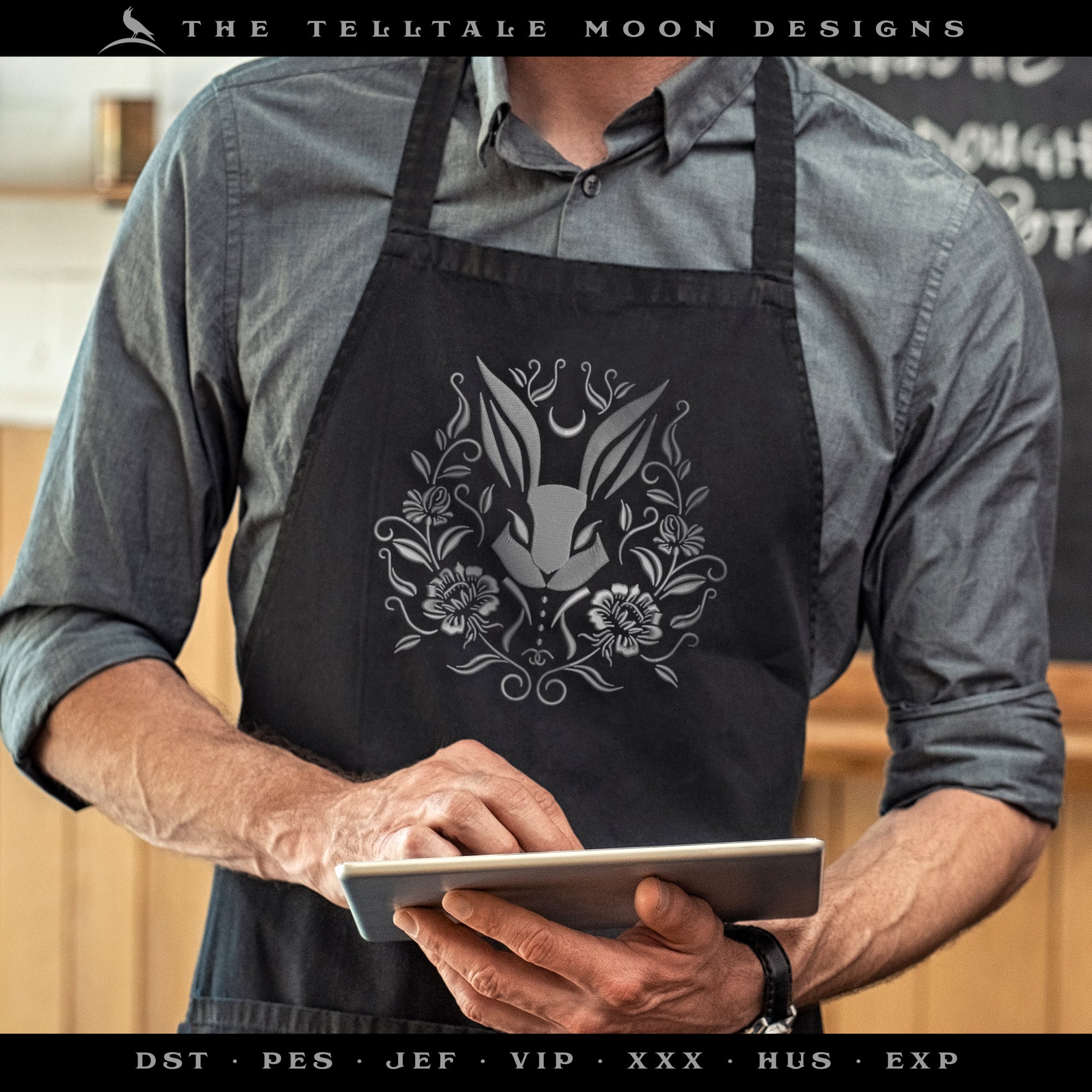 Embroidery Files: Pretty, Gothic-style Rabbit Damask - Four Sizes Between 5 and 8 Inches - One Thread Color