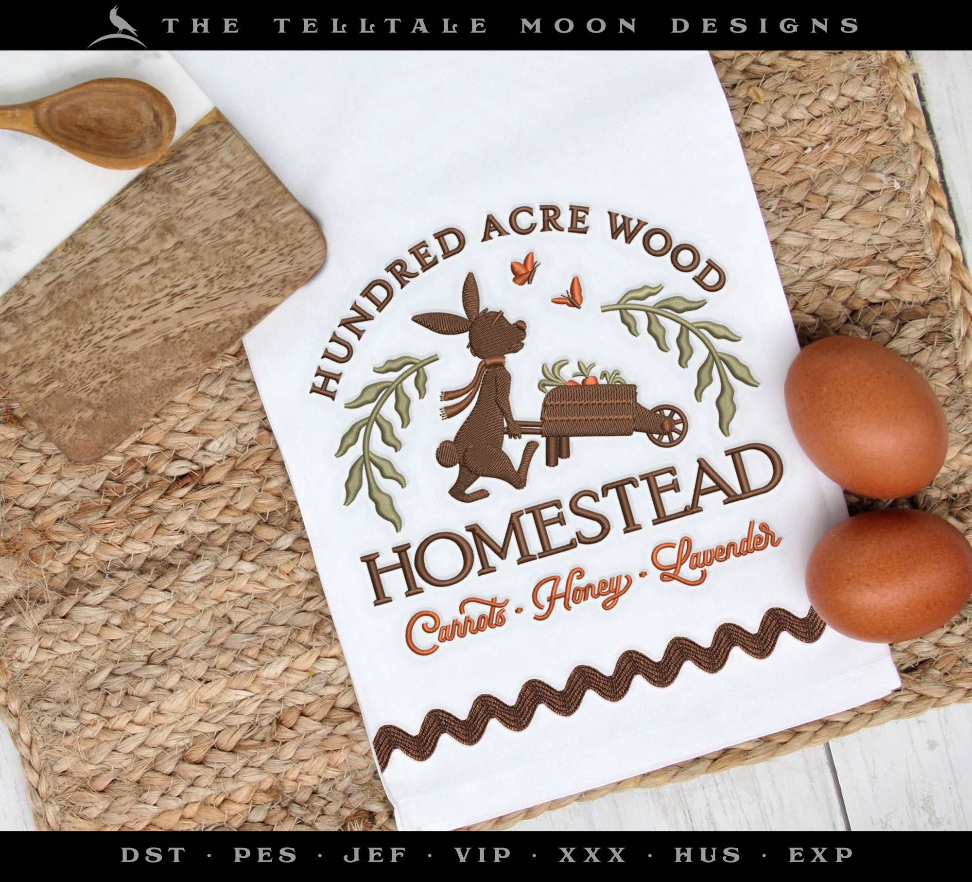 Embroidery: "Hundred Acre Homestead" (Rabbit Version) - Includes 6, 7, 8, 9, and 10 Inch Sizes